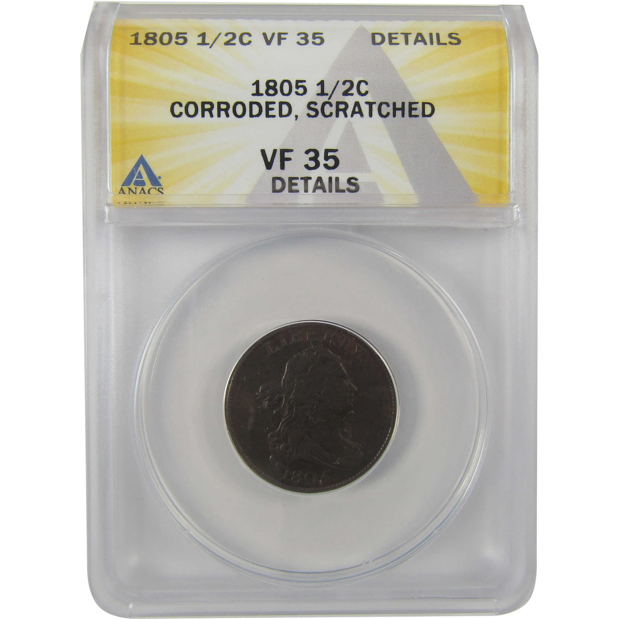 1805 Lg 5 Stems Draped Bust Half Cent VF 35 Details ANACS SKU:CPC0830