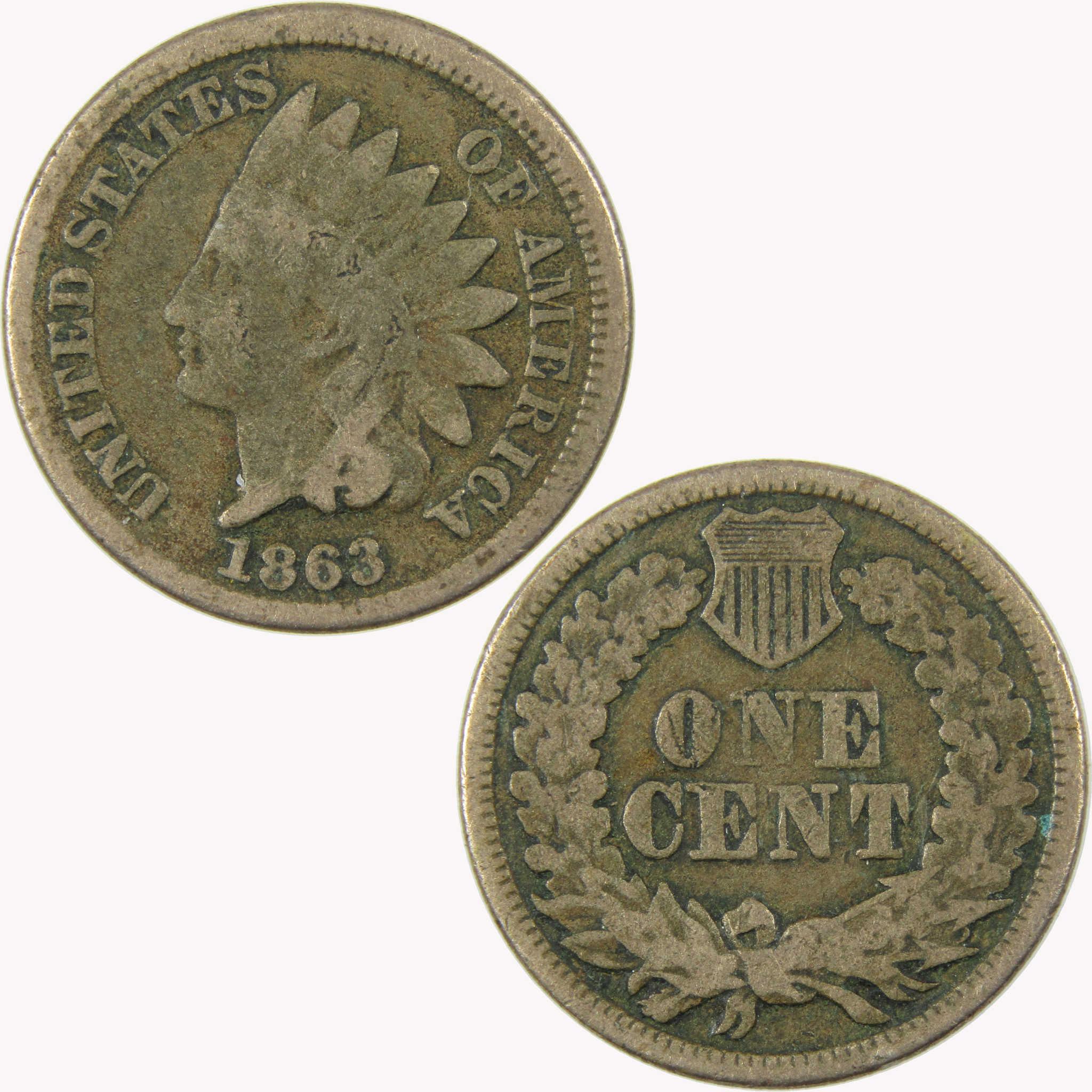 1863 Indian Head Cent AG About Good Penny 1c Coin SKU:CP1094