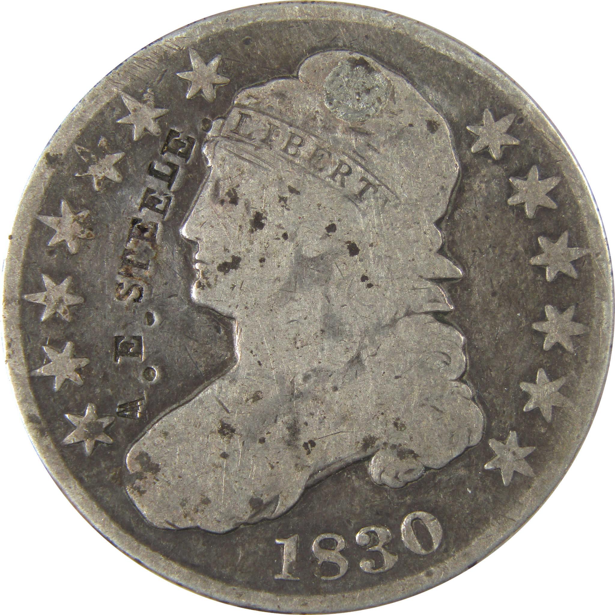 1830 Sm O Capped Bust 50C VG Silv Counterstamp A.E.STEELE. SKU:I22757