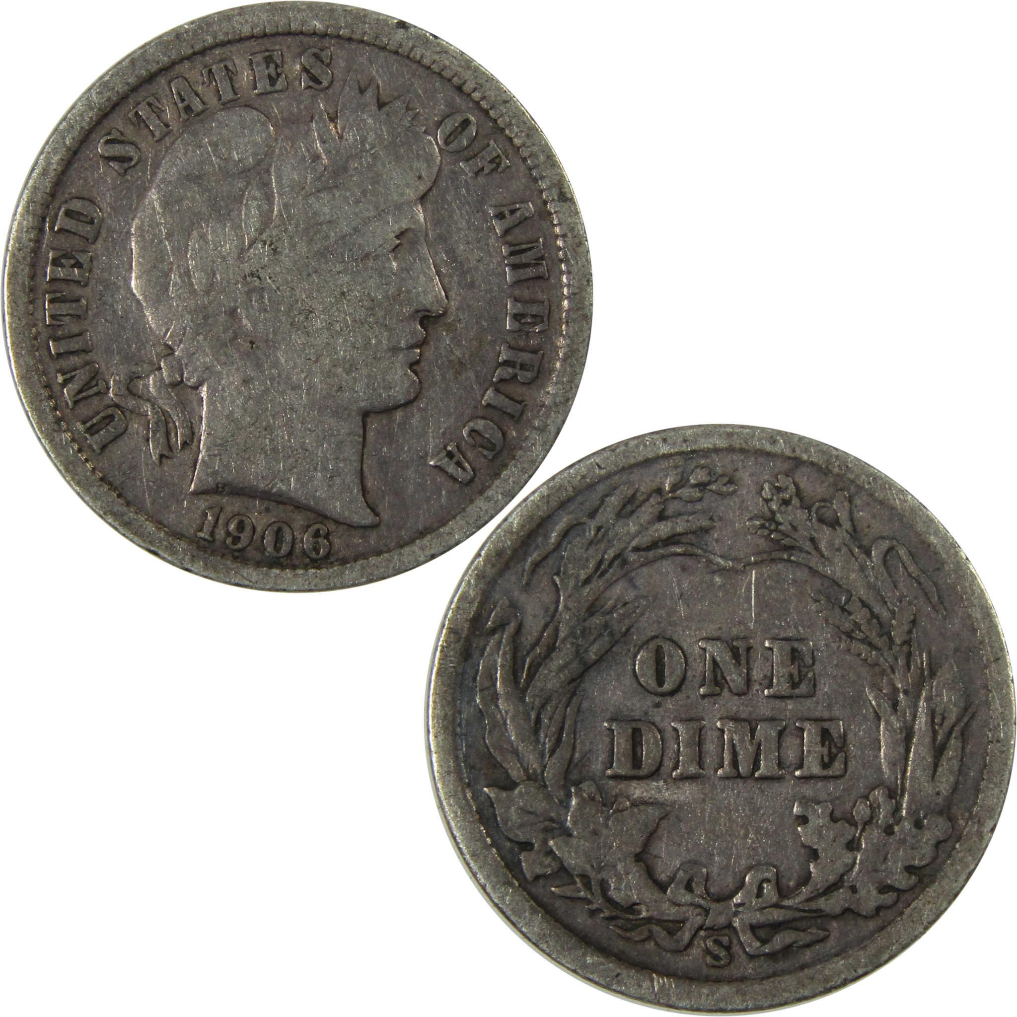 1906 S Barber Silver Dime F Fine Details 10c Coin SKU:CP1029