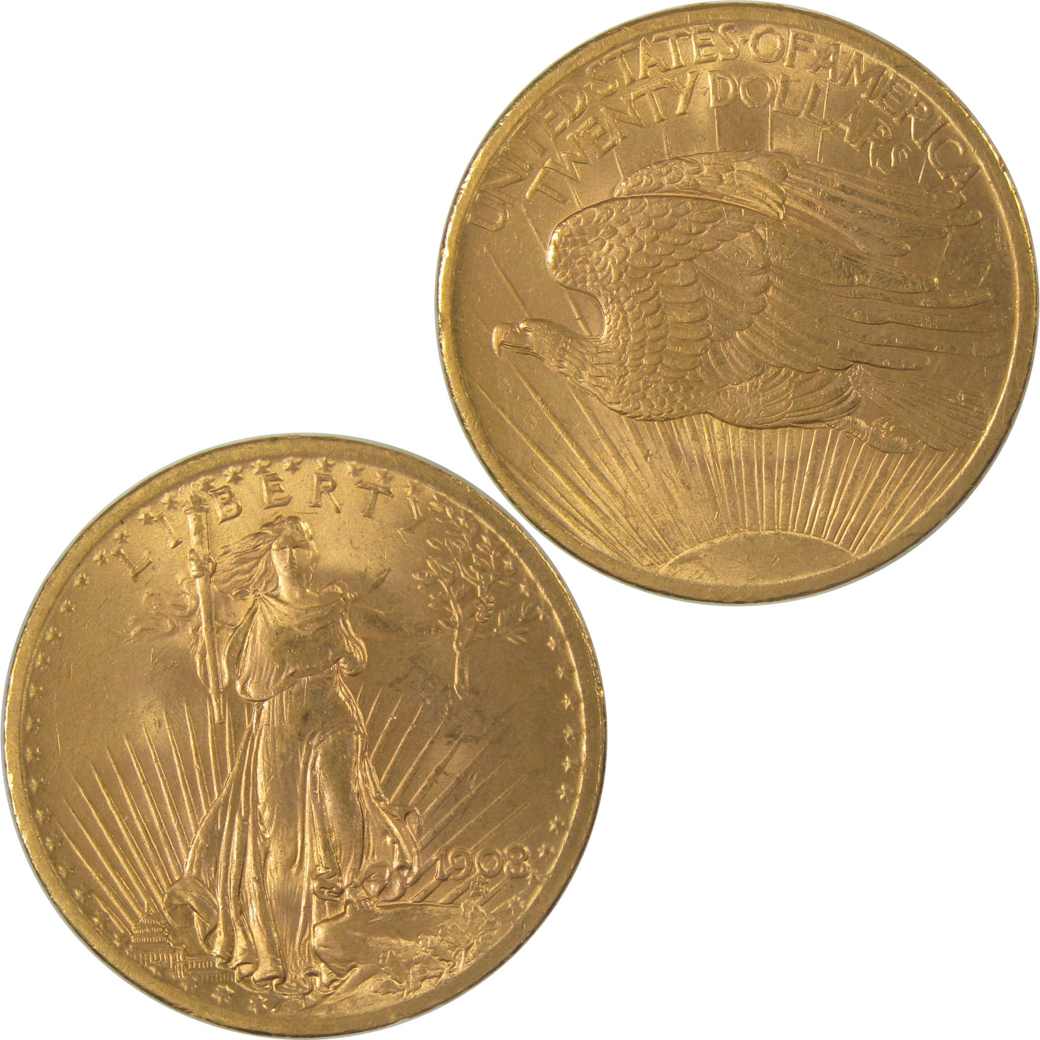 1908 No Motto Saint-Gaudens Gold Double Eagle BU Choice Uncirculated