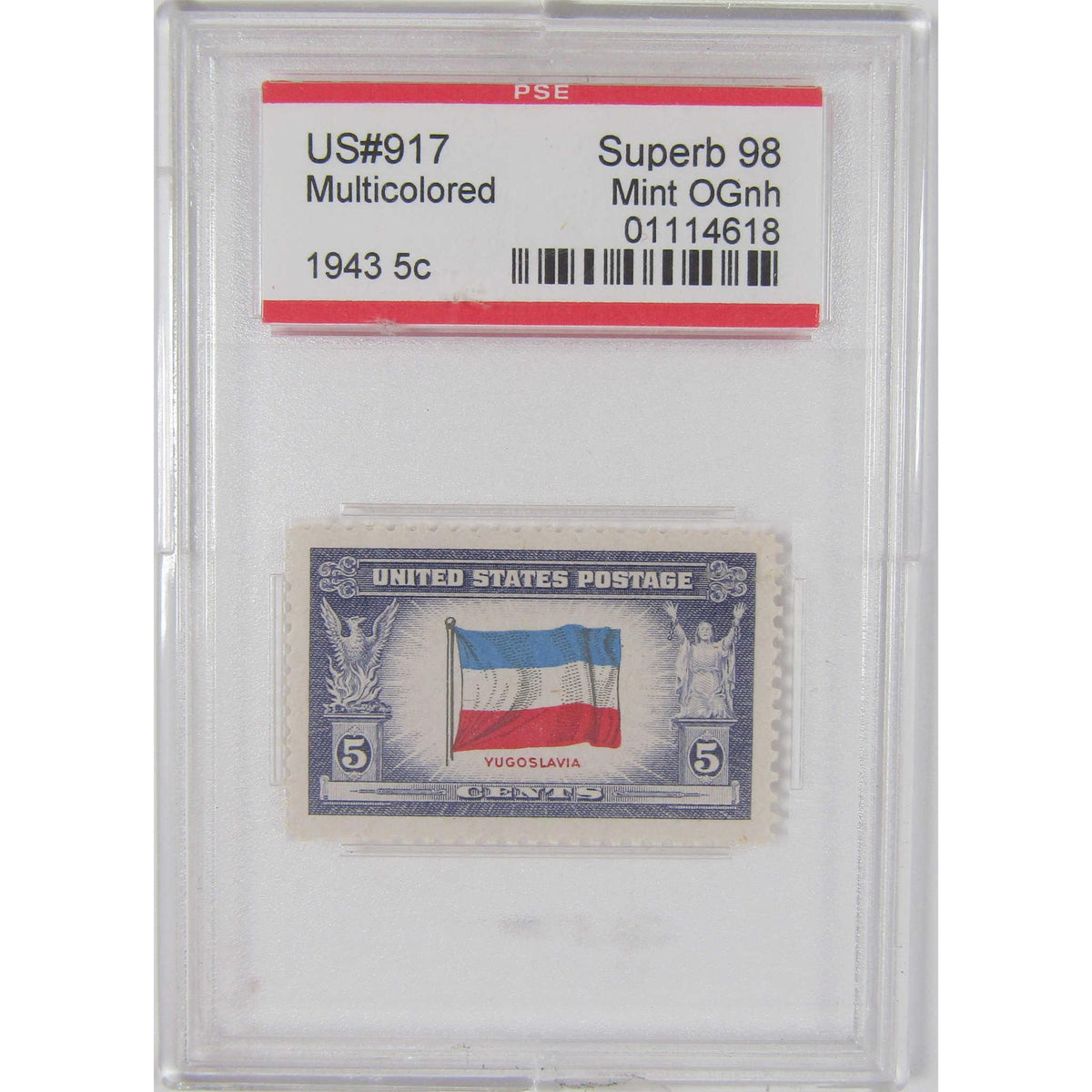 1943 5C 917 Yugoslavia Multicolored US Stamp Superb 98 PSE SKU:CPC9717