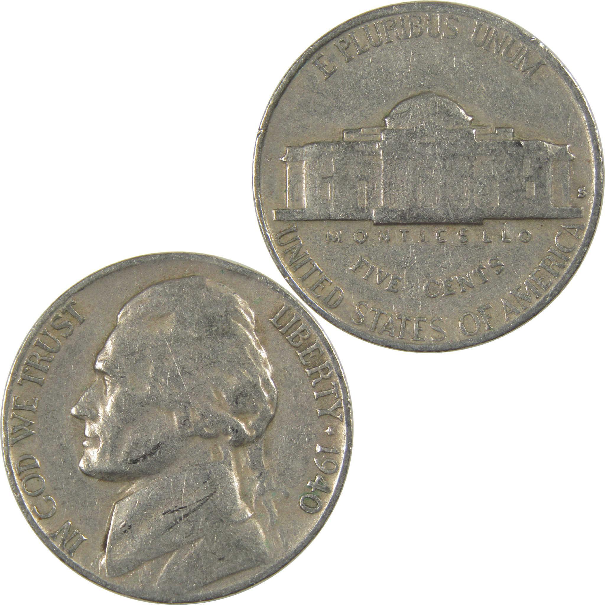 1940 S Jefferson Nickel Circulated 5c Coin Collectible