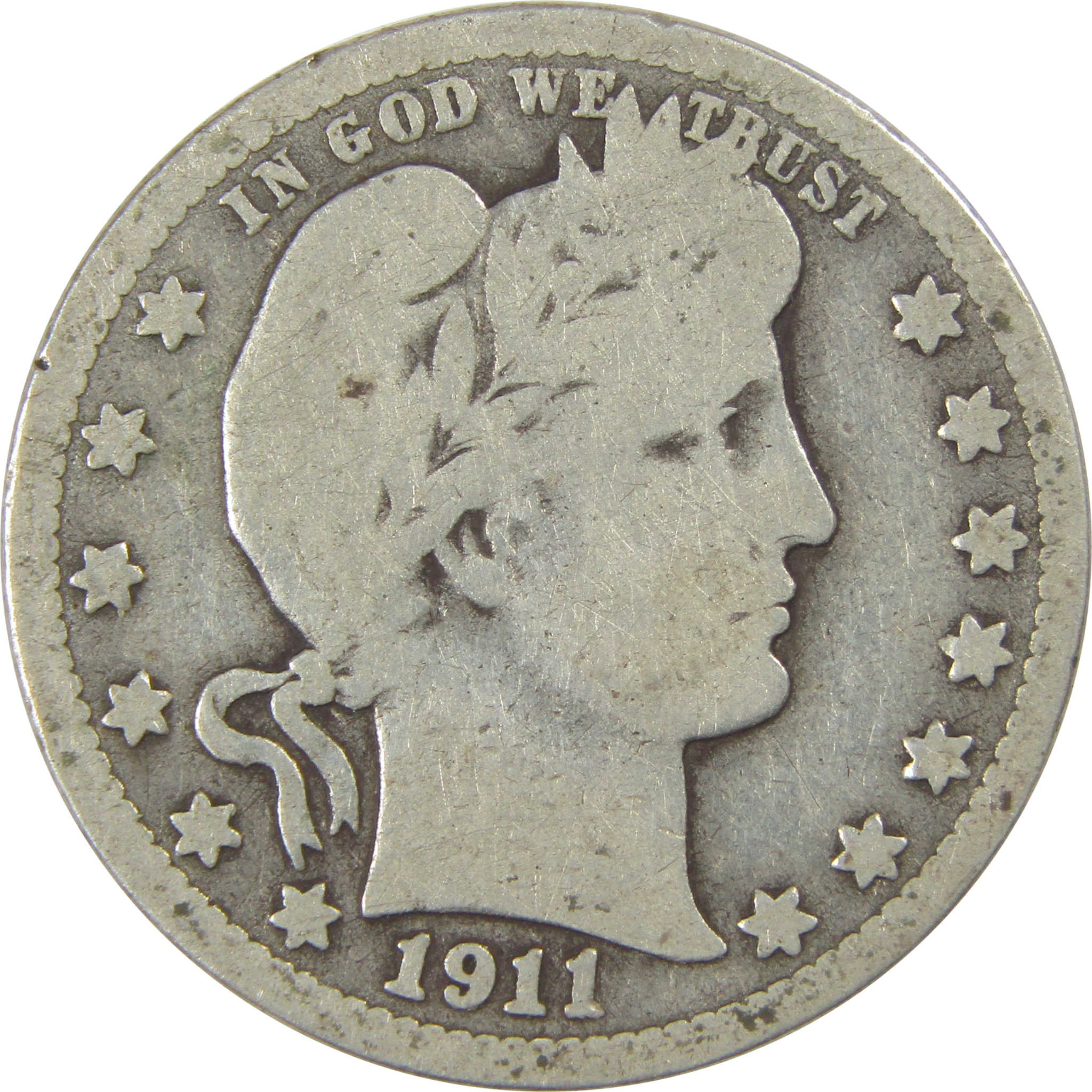 1911 D Barber Quarter G Good Silver 25c Coin SKU:I21843