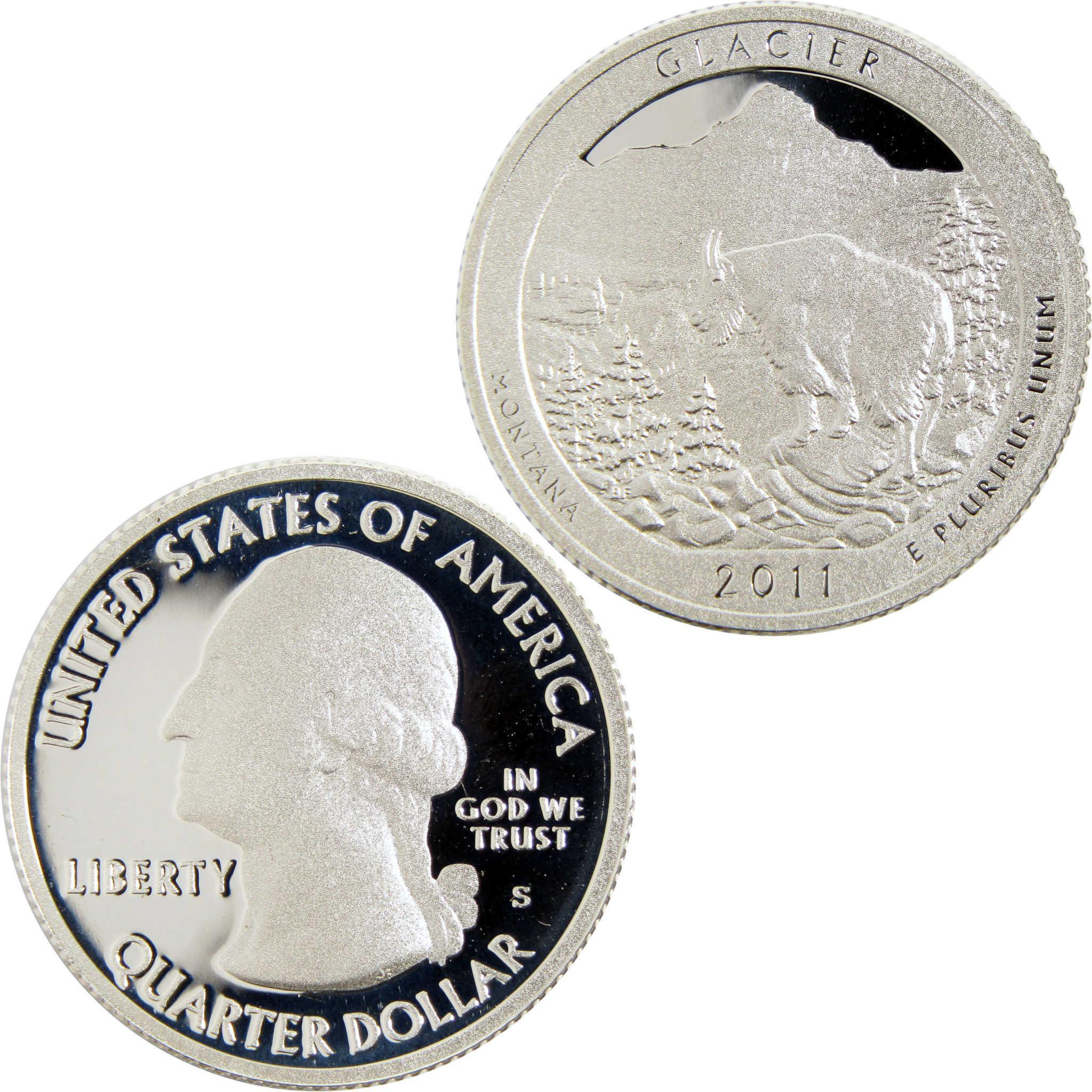 2011 Glacier National Park Montana quarter dollar coin, obverse and reverse sides shown