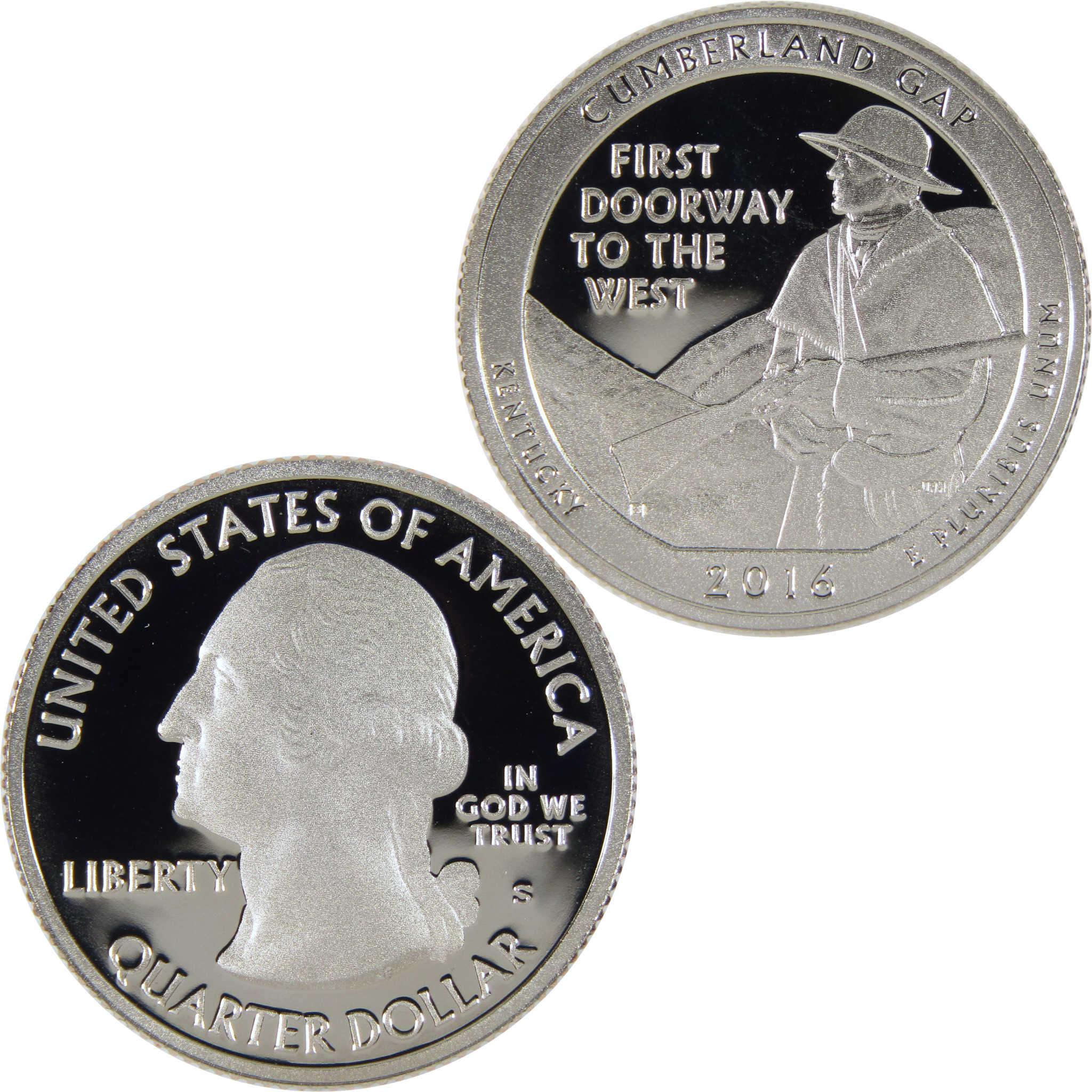 2016 Cumberland Gap Kentucky quarter dollar coin, collector U.S. coin with pioneer design