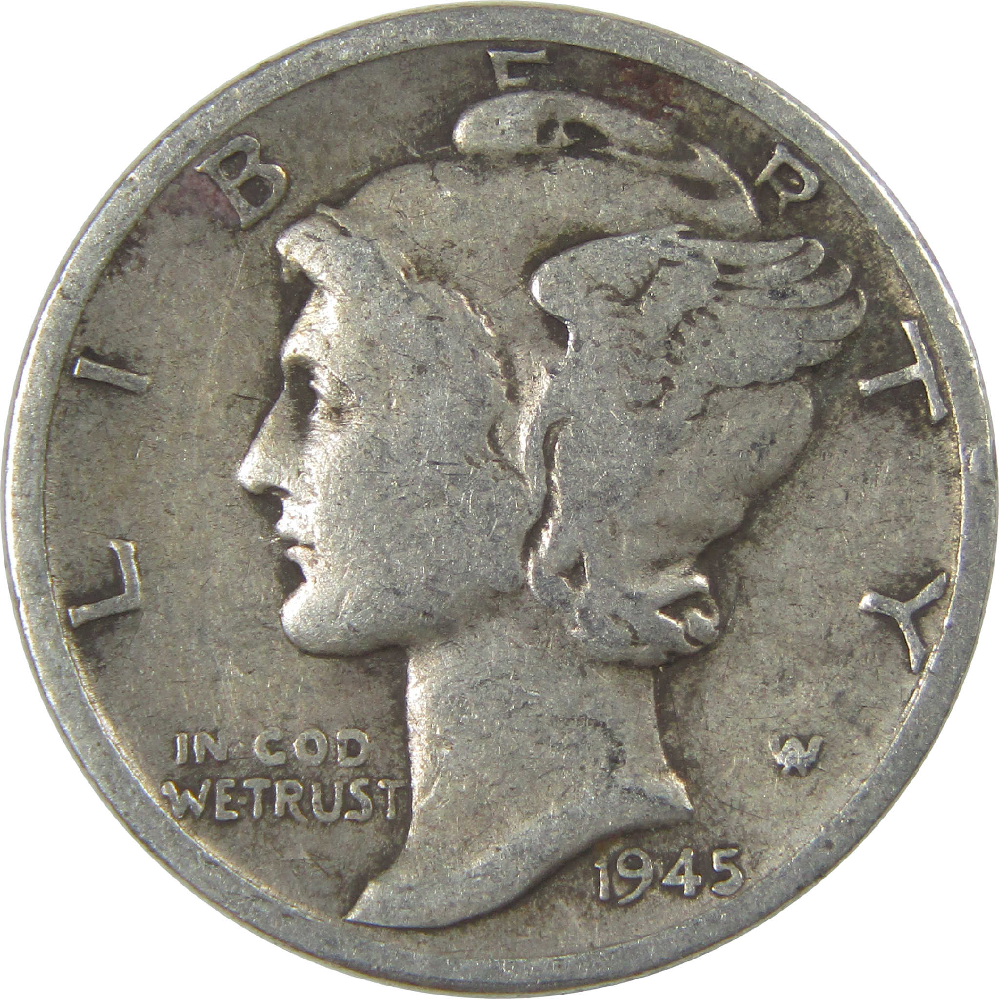 1945 D Mercury Dime Circulated Silver 10c Coin Collectible