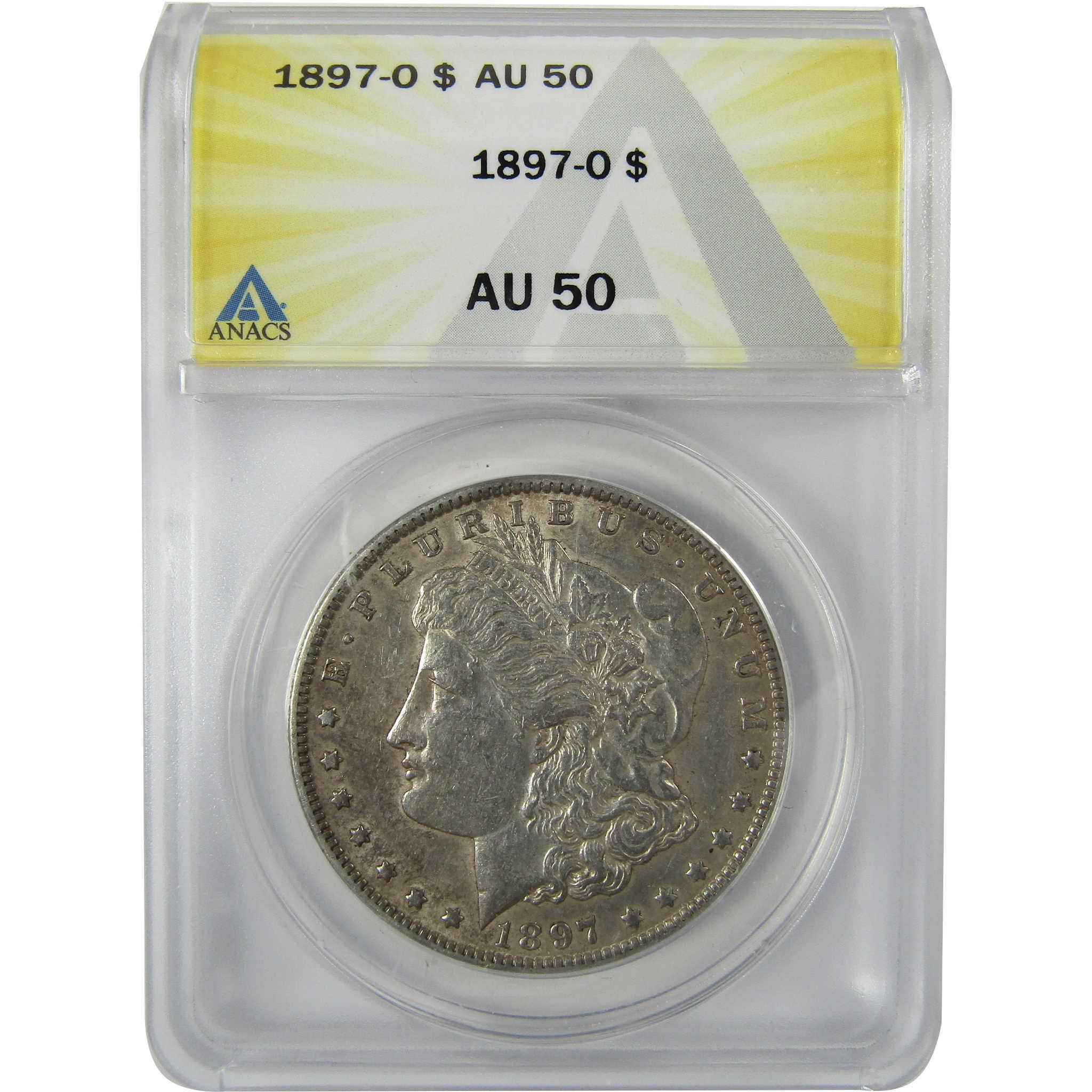 1897 O Morgan Silver Dollar AU 50 ANACS $1 Coin SKU:CP586 - Morgan coin - Morgan silver dollar - Morgan silver dollar for sale - Profile Coins & Collectibles