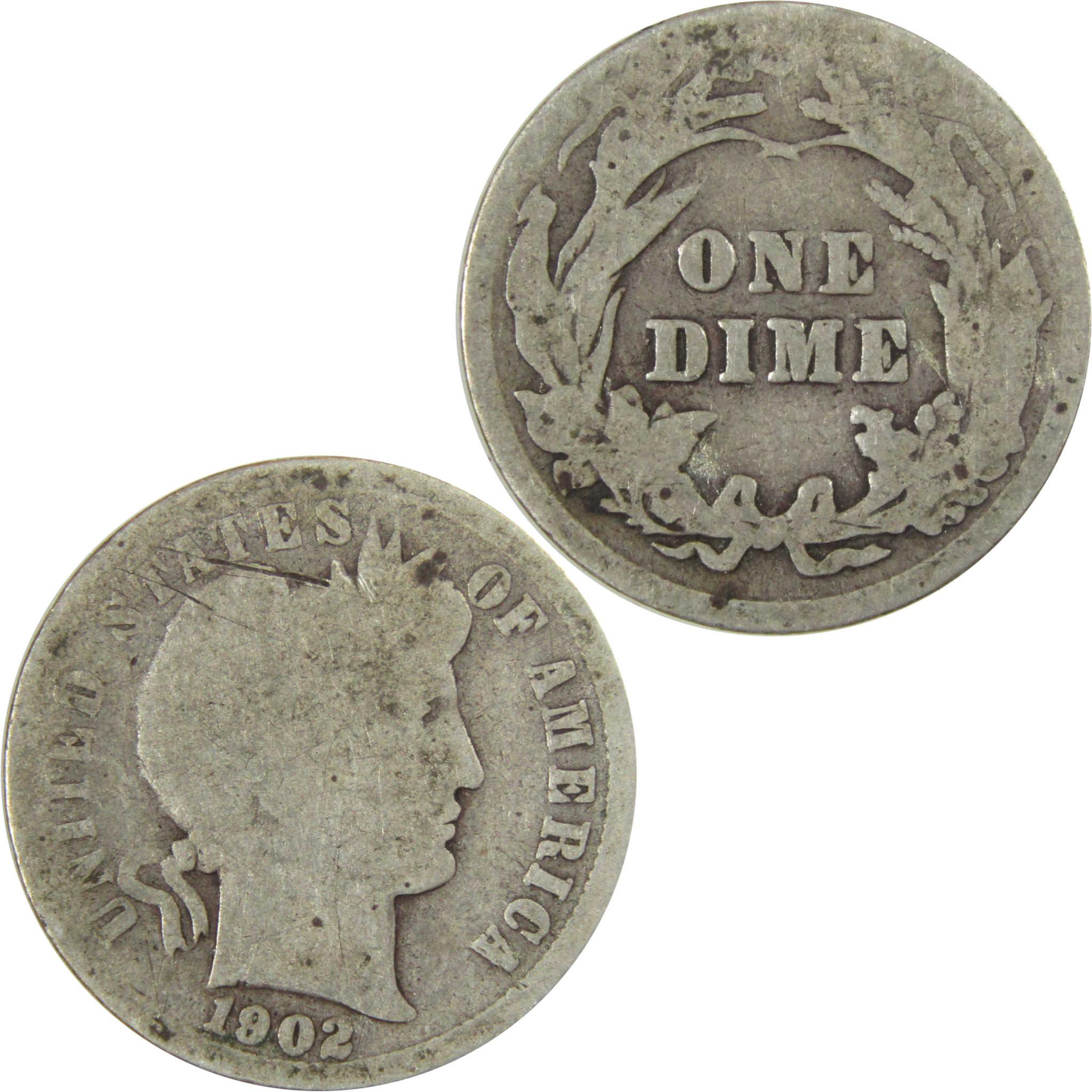 1902 Barber Silver Dime AG About Good 10c Coin Collectible SKU:CP721