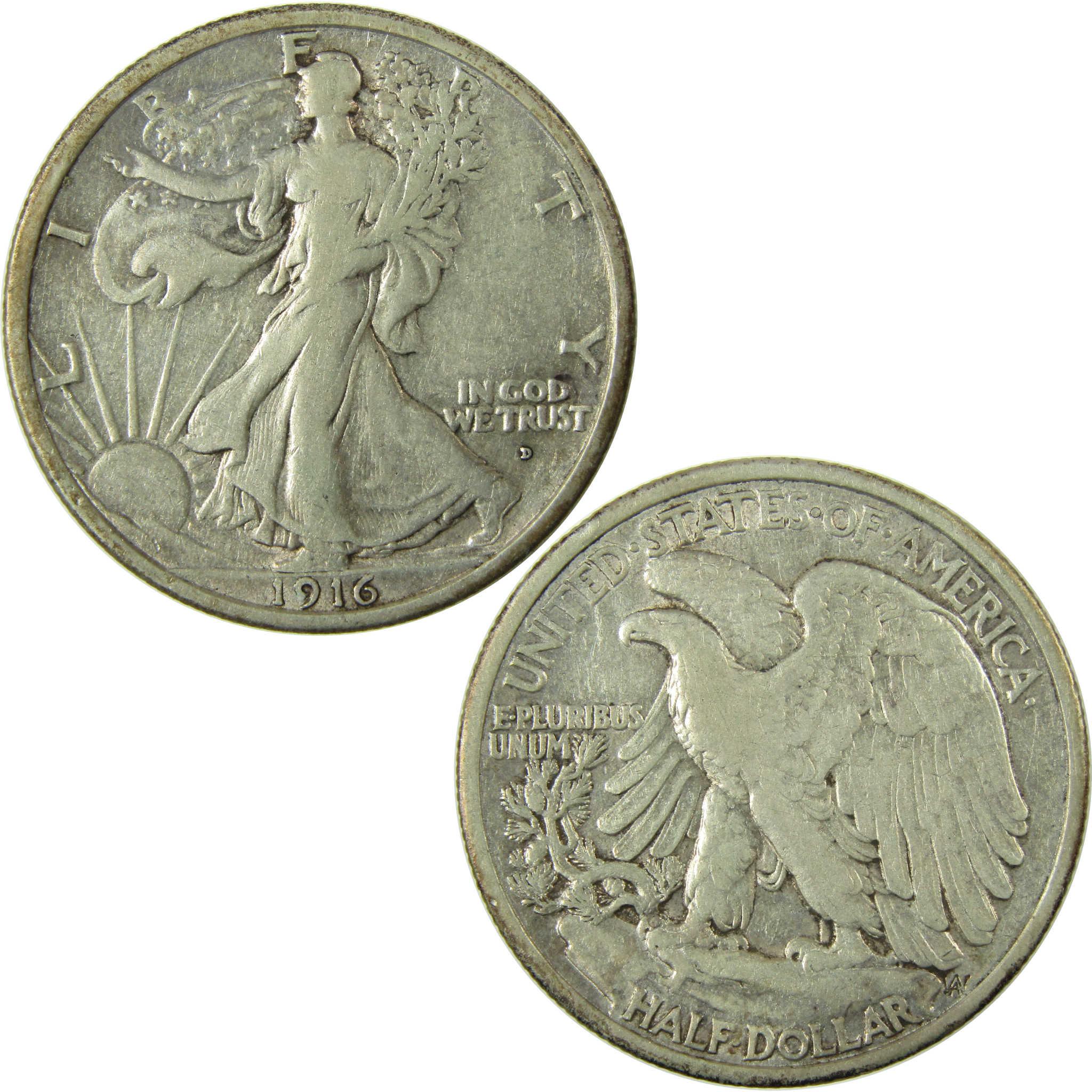 1916 D Liberty Walking Silver Half Dollar VF Very Fine SKU:I27505