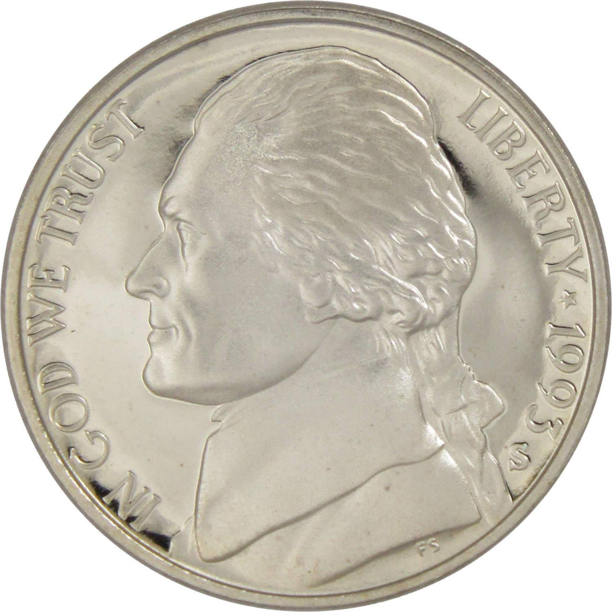 1993 S Jefferson Nickel Proof 5c Coin Collectible