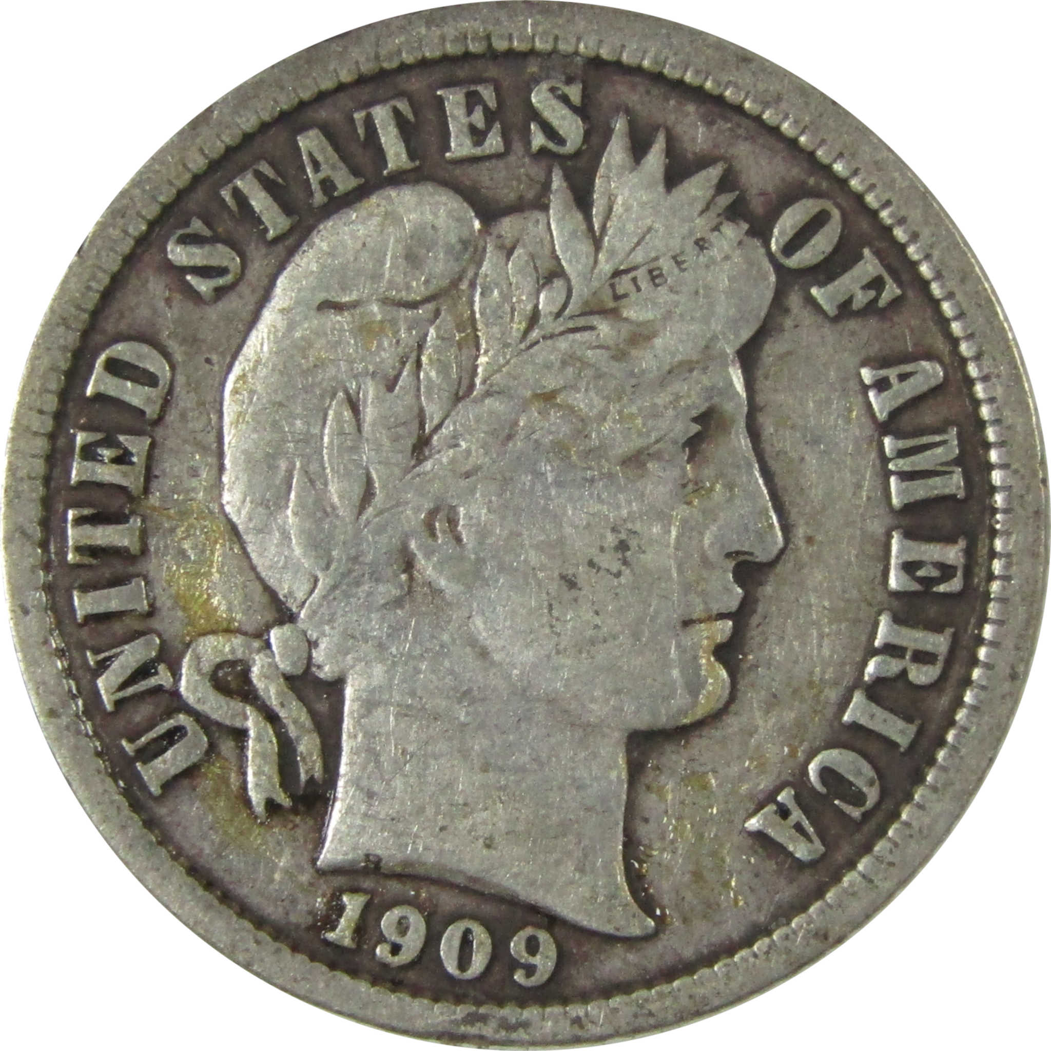 1909 D Barber Silver Dime F Fine Details 10c Coin SKU:CP1007