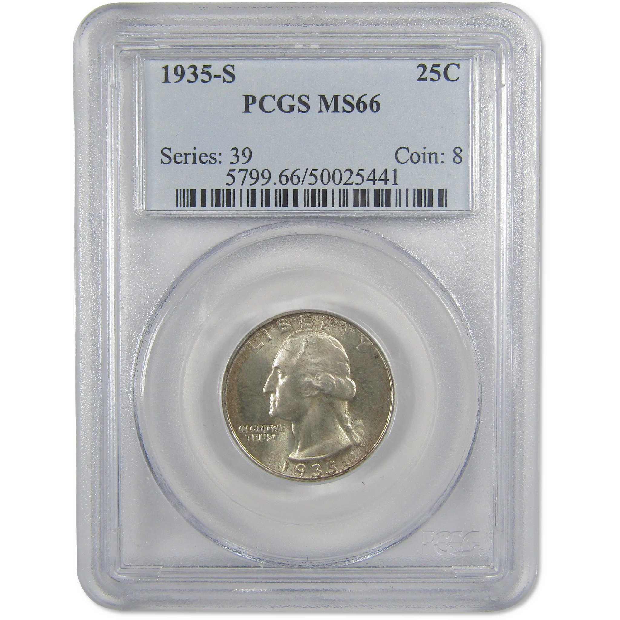 1935 S Washington Quarter MS 66 PCGS Silver Uncirculated 25c Coin