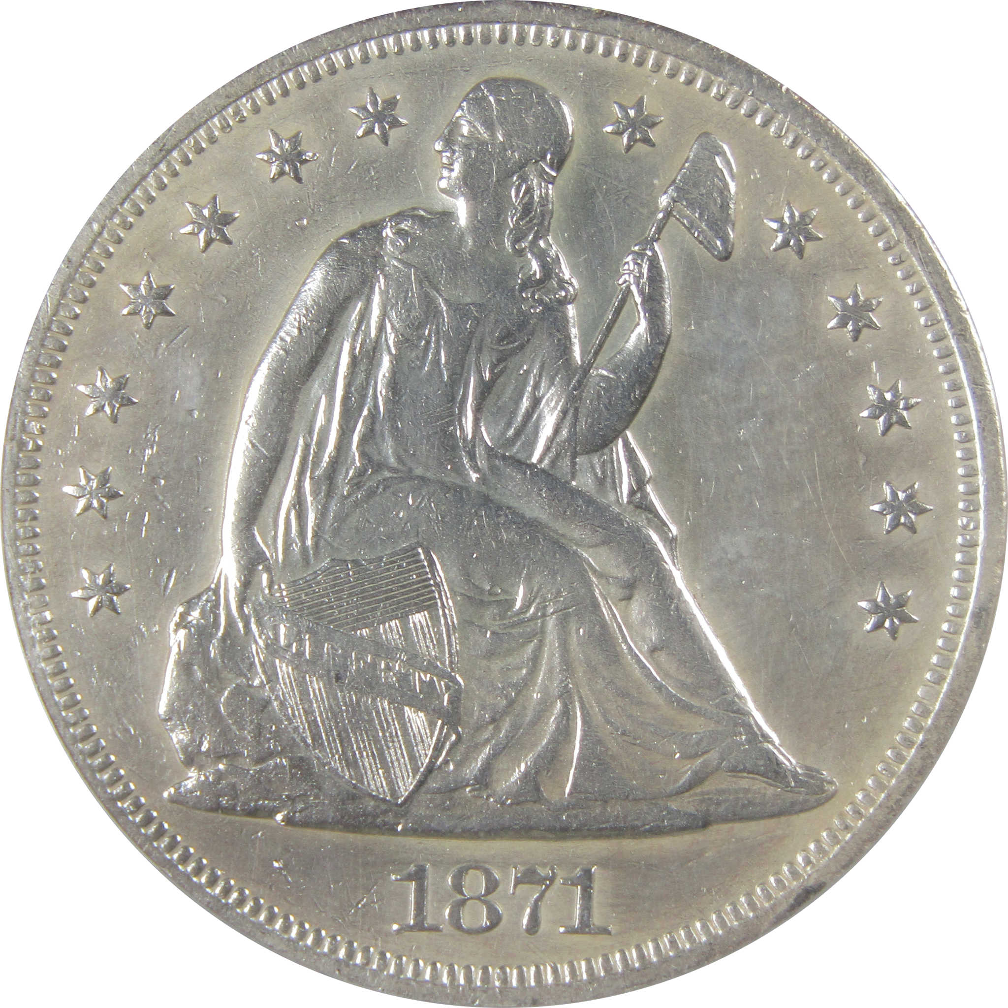 1871 Seated Liberty Dollar AU 50 Details ANACS Silver SKU:CP139