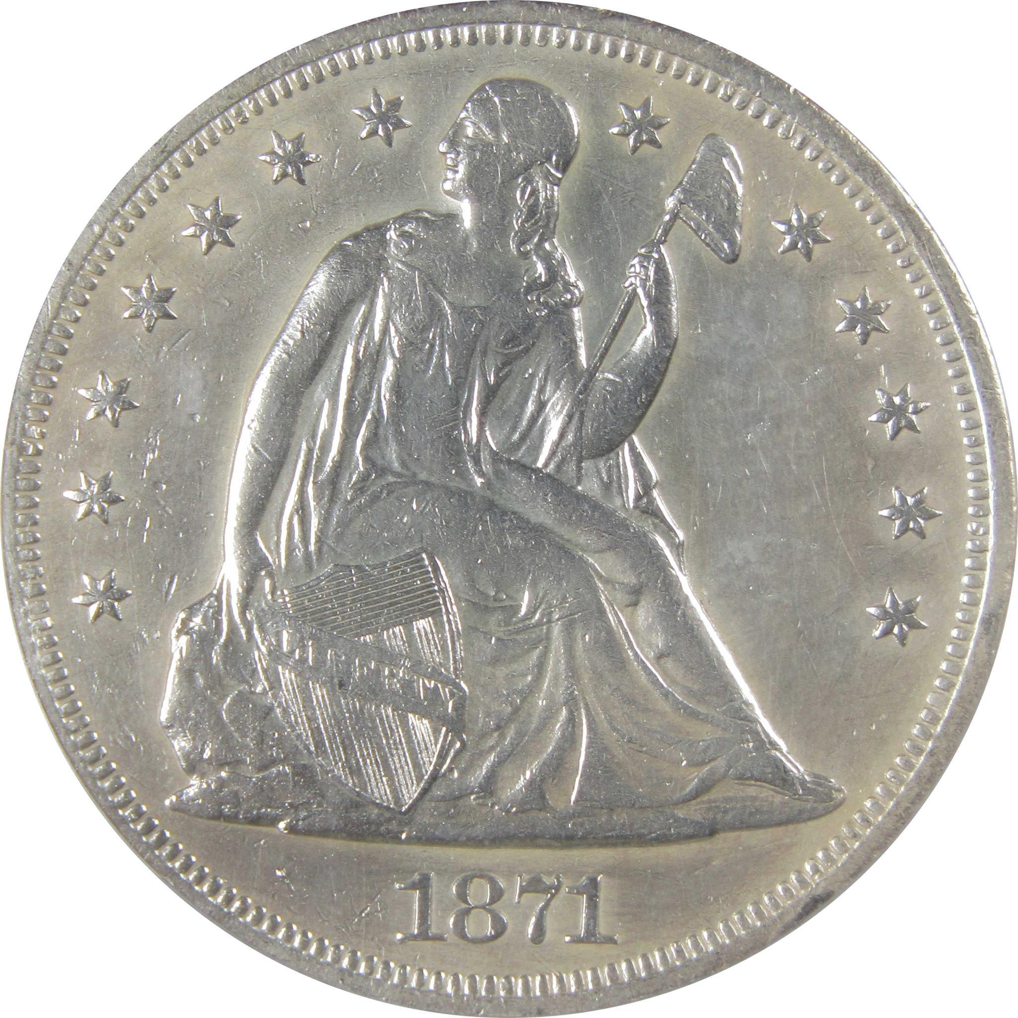 1871 Seated Liberty Dollar AU 50 Details ANACS Silver SKU:CP139