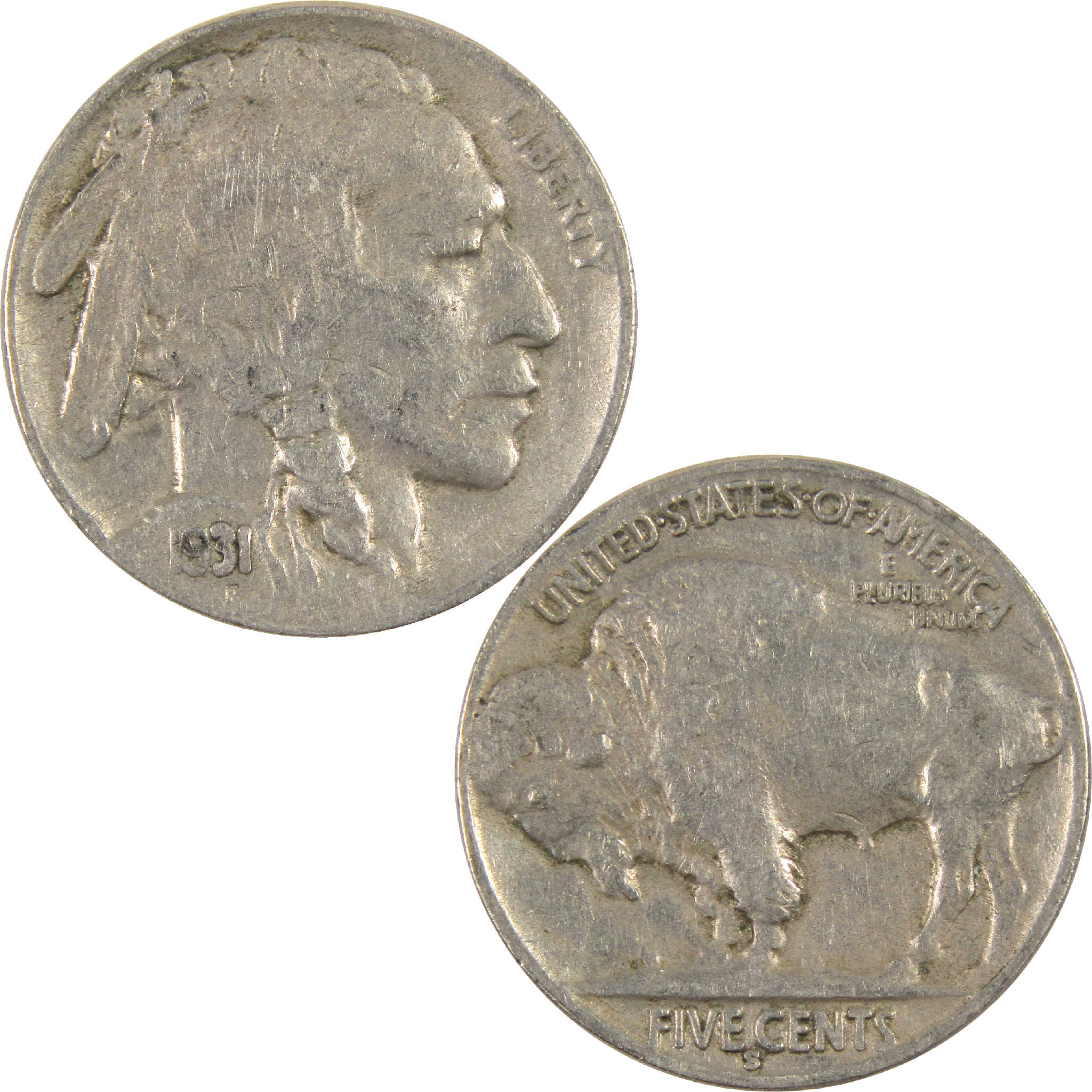 1931 S Indian Head Buffalo Nickel VG Very Good 5c Coin