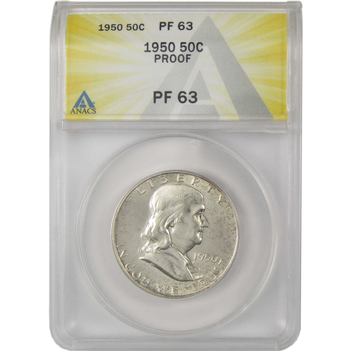 1950 Franklin Silver Half Dollar PF 63 ANACS Proof 50c Coin SKU:I28755