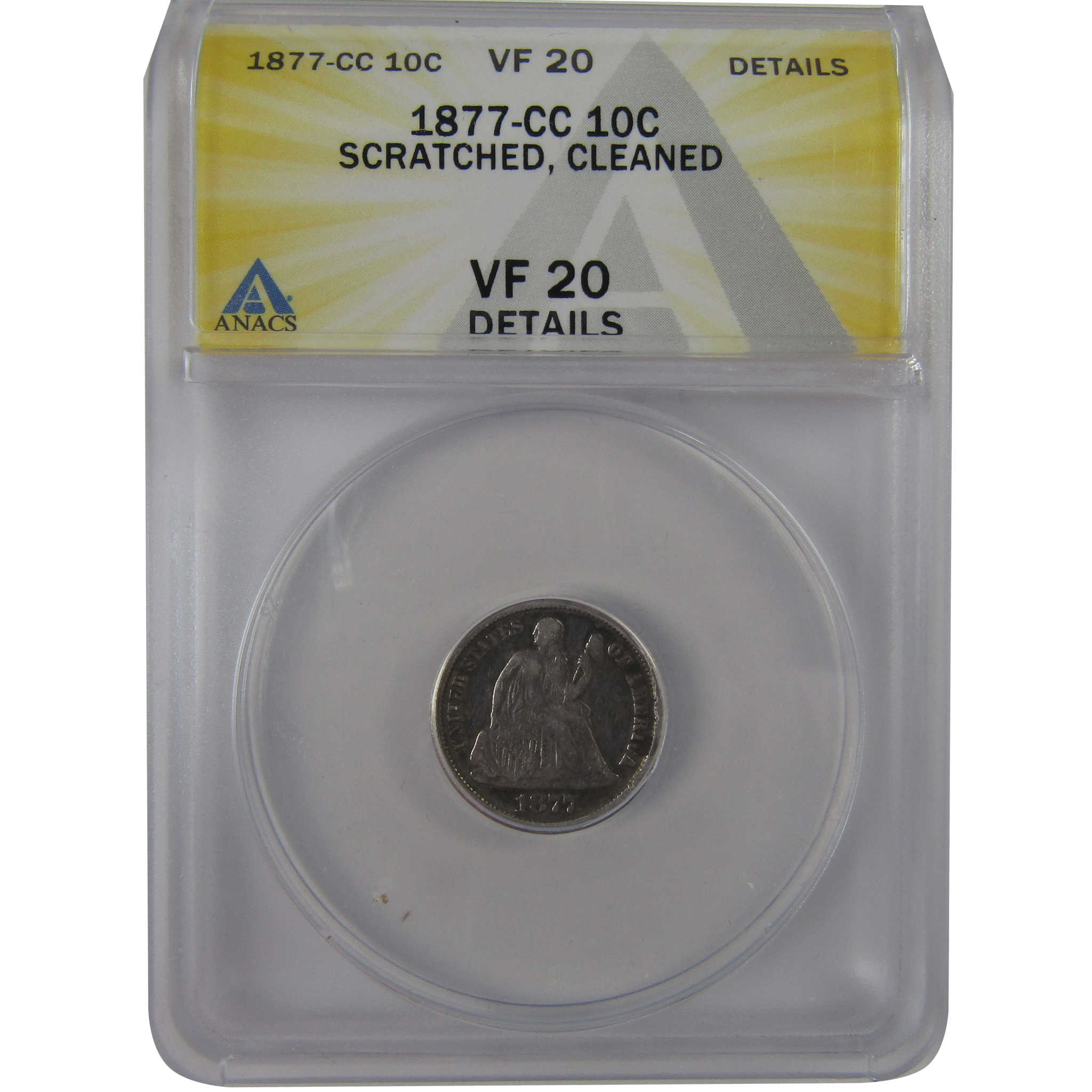 1877 CC Seated Liberty Dime VF 20 Details ANACS Silver SKU:CPC1204