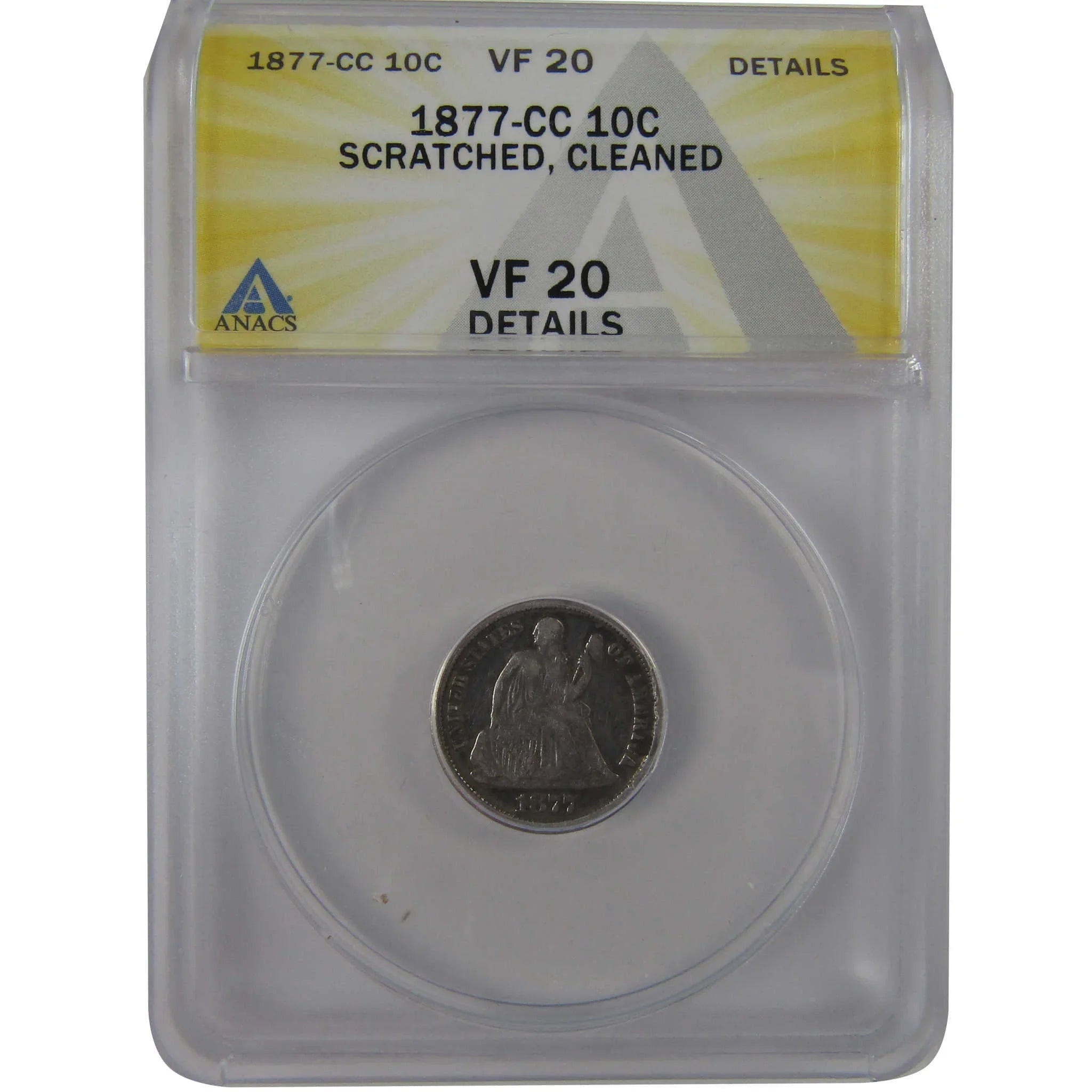 1877 CC Seated Liberty Dime VF 20 Details ANACS Silver SKU:CPC1204
