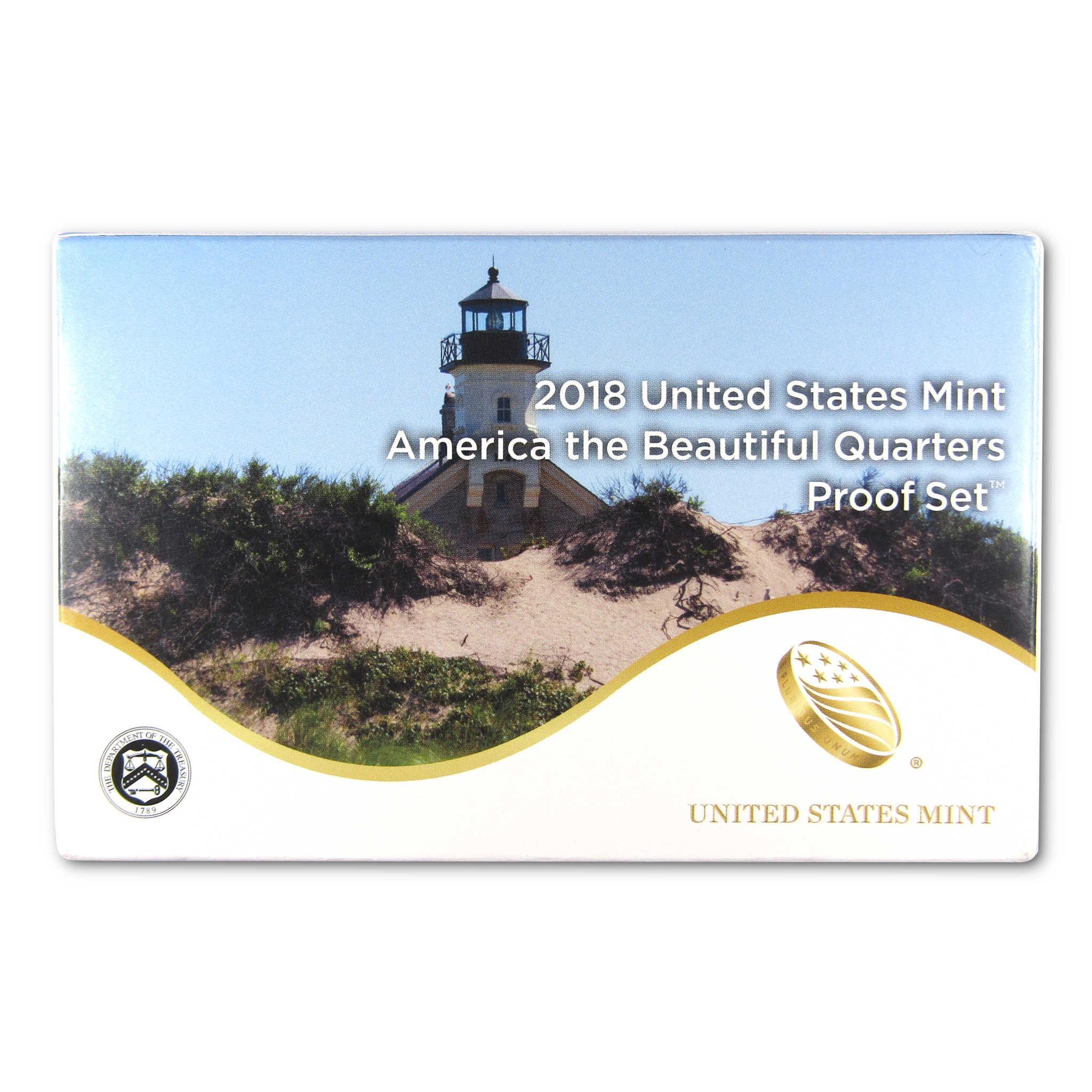 2018 United States Mint America the Beautiful Quarters Proof Set box with lighthouse cover