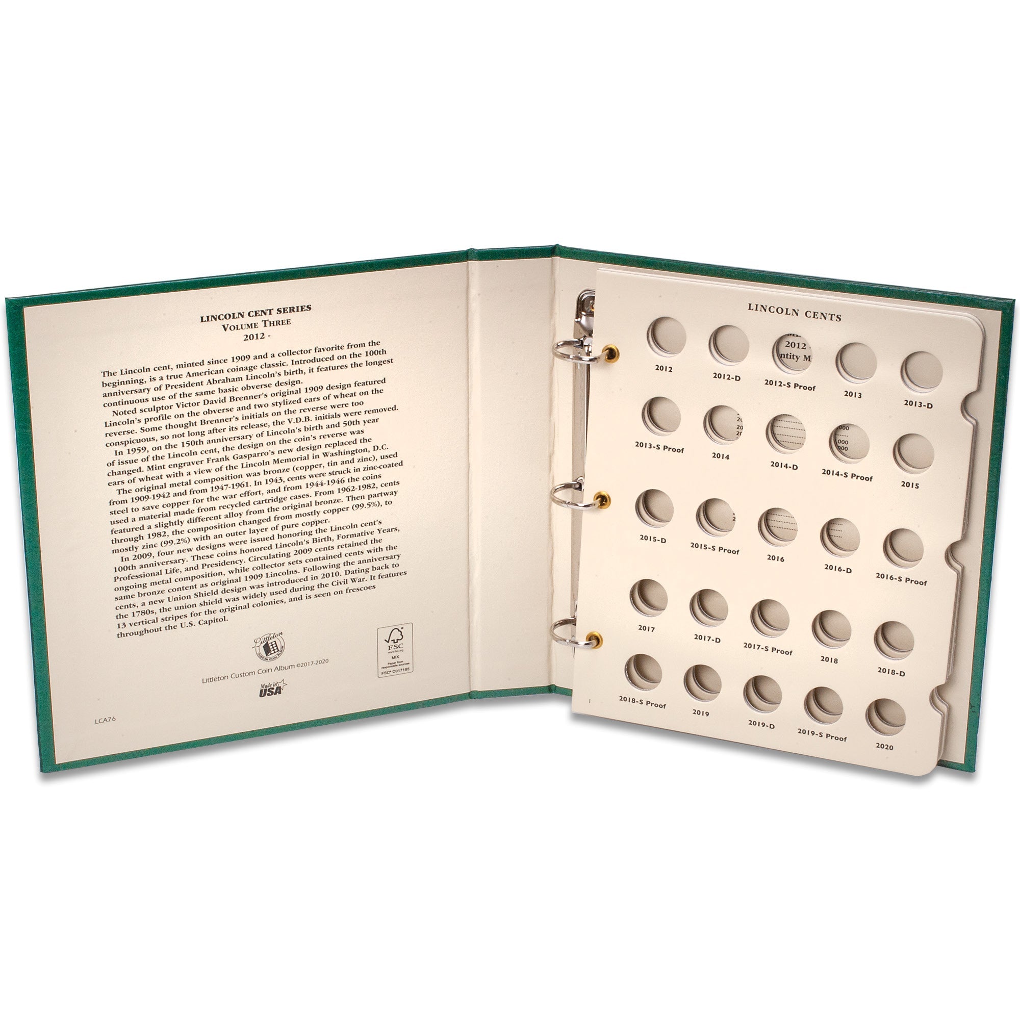 2012-Date Lincoln Cent Coin Album Volume 3 Shield Cents Littleton Coin