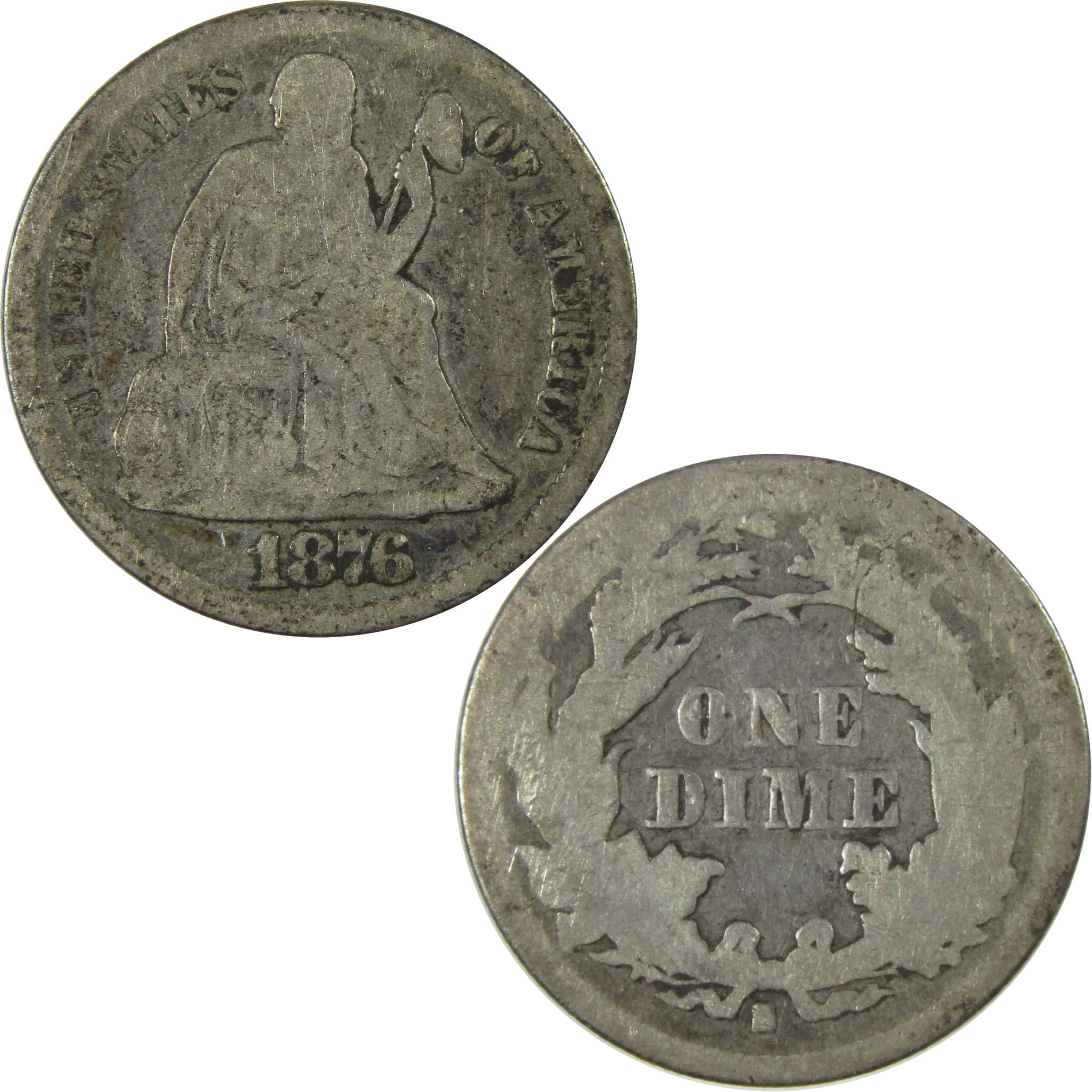 1876 S Seated Liberty Silver Dime AG About Good 10c Coin SKU:I28237