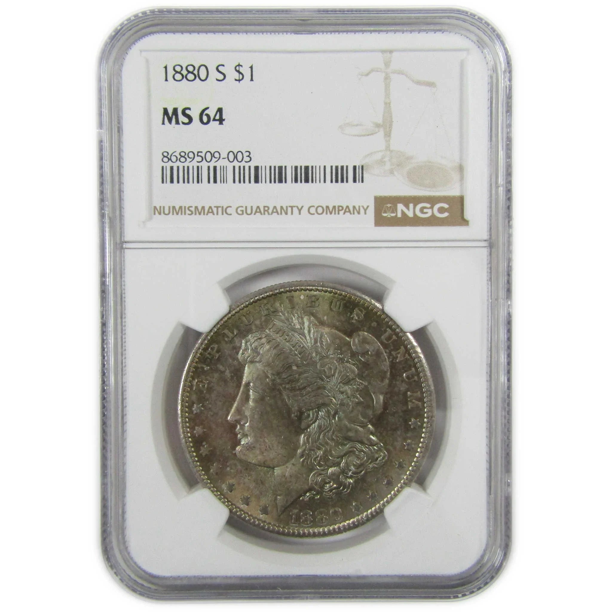 1880 S Morgan Silver Dollar MS 64 NGC Olive Toned Obverse SKU:CP422