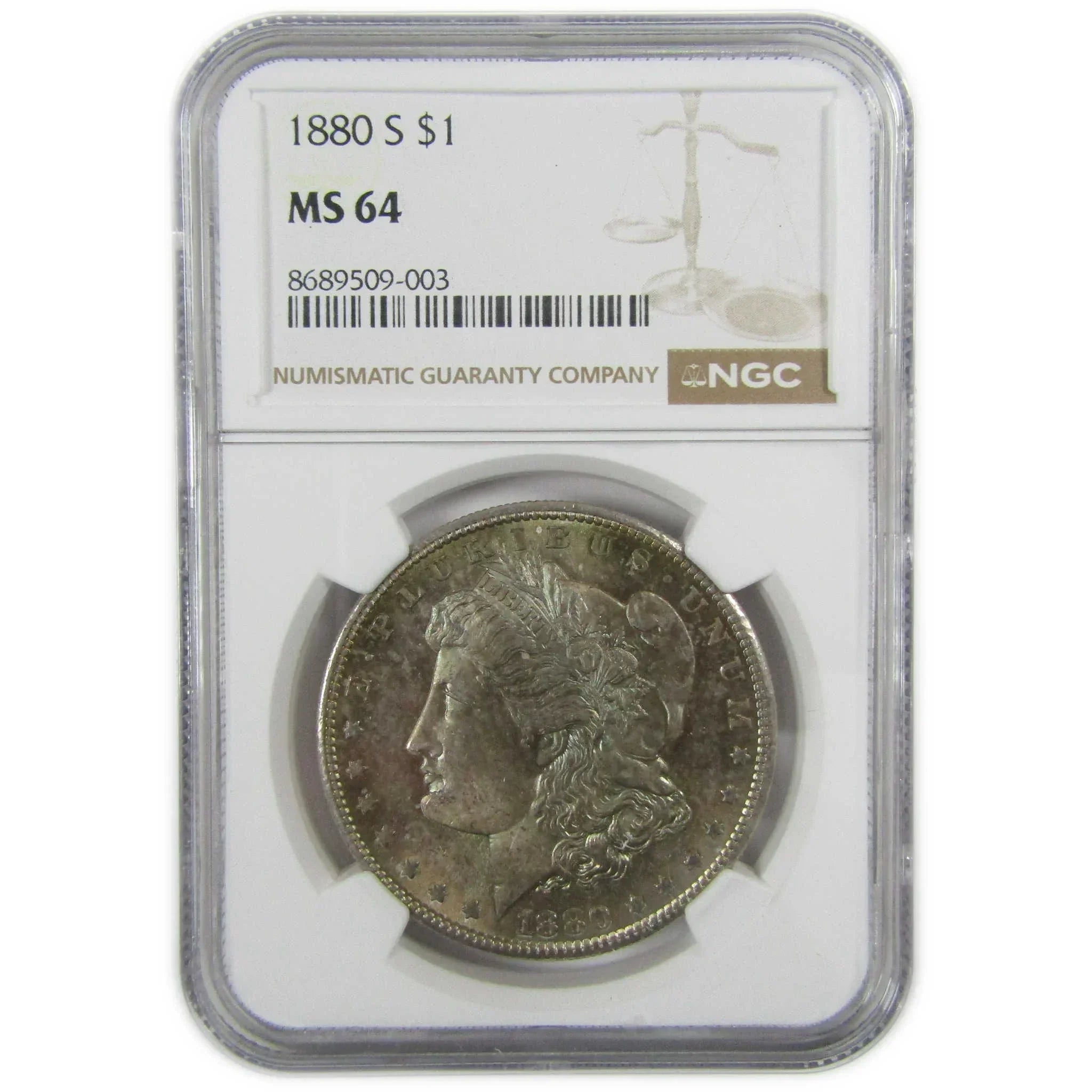 1880 S Morgan Silver Dollar MS 64 NGC Olive Toned Obverse SKU:CP422