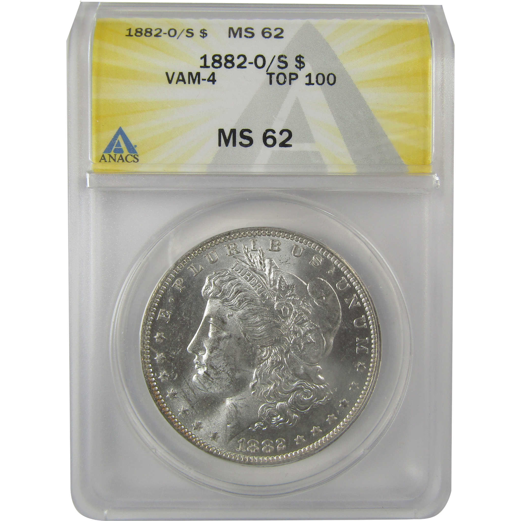 1882 O/S VAM-4 Recessed Top 100 Morgan Dollar MS 62 ANACS SKU:I21957 - Morgan coin - Morgan silver dollar - Morgan silver dollar for sale - Profile Coins & Collectibles