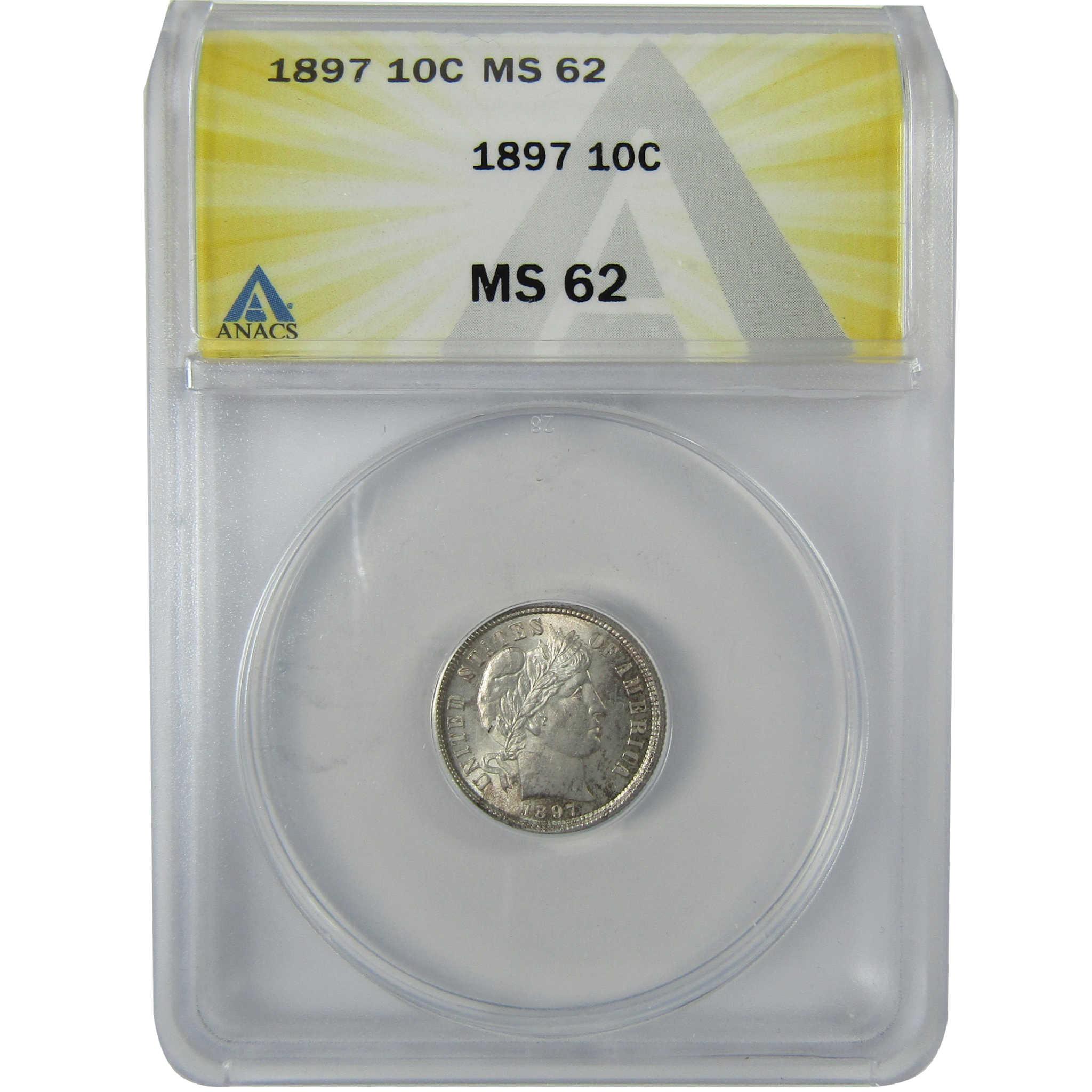 1897 Barber Silver Dime MS 62 ANACS Uncirculated 10c Coin SKU:CP564