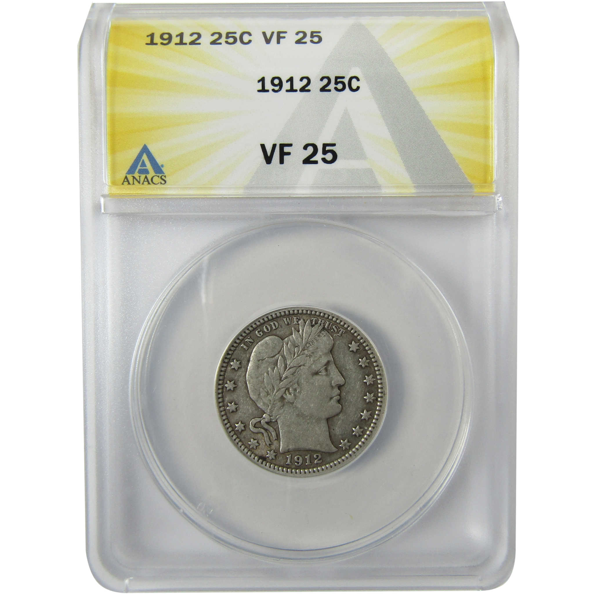 1912 Barber Silver Quarter VF 25 ANACS 25c Coin SKU:I28593
