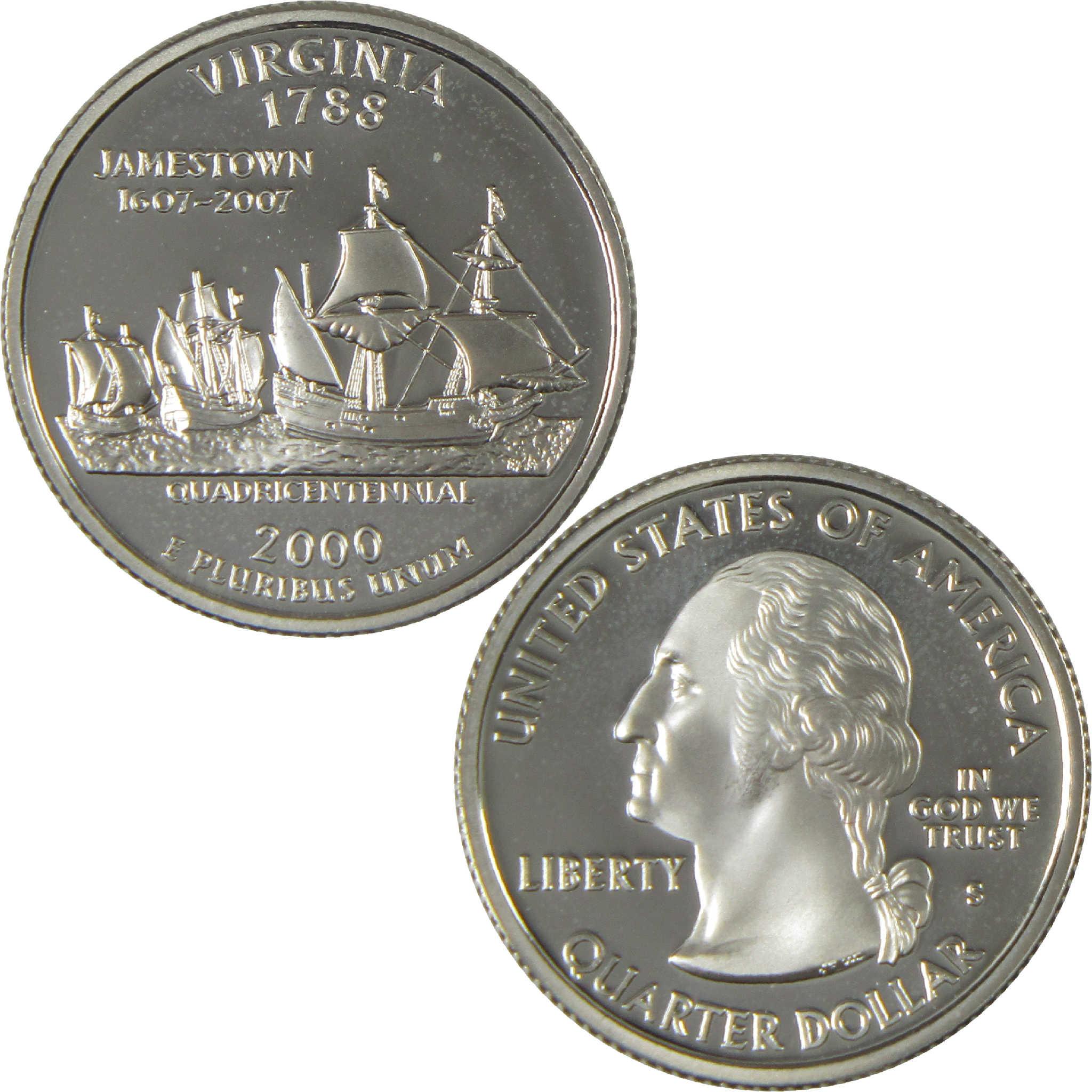 2000 S Virginia State Quarter Choice Proof Silver 25c Coin