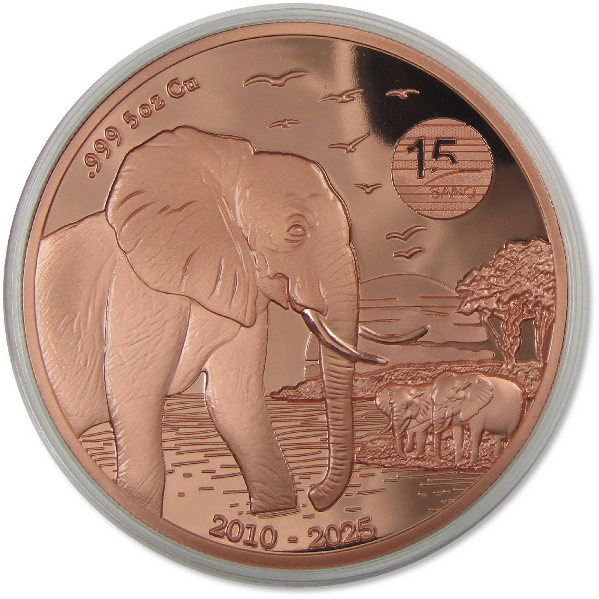 African Elephant 5 oz .999 Giant Copper Proof-Like Coin 2025 Liberia