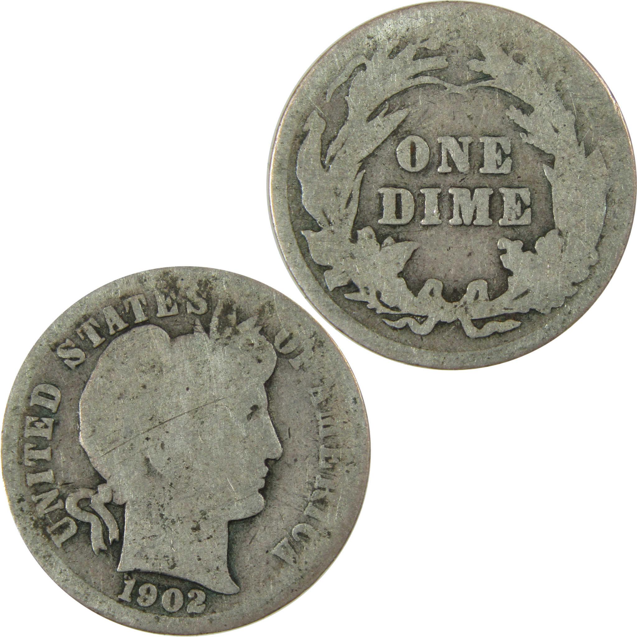 1902 Barber Silver Dime AG About Good 10c Coin Collectible SKU:CP723