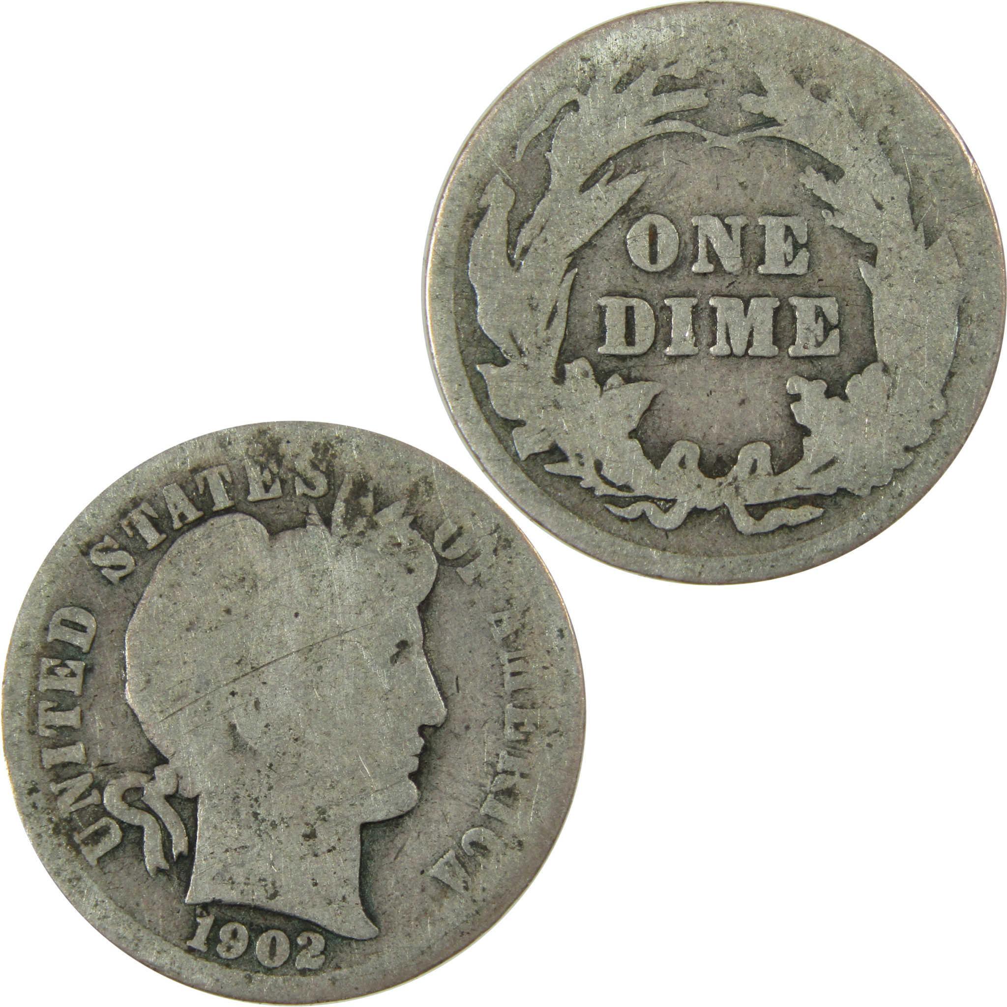 1902 Barber Silver Dime AG About Good 10c Coin Collectible SKU:CP723