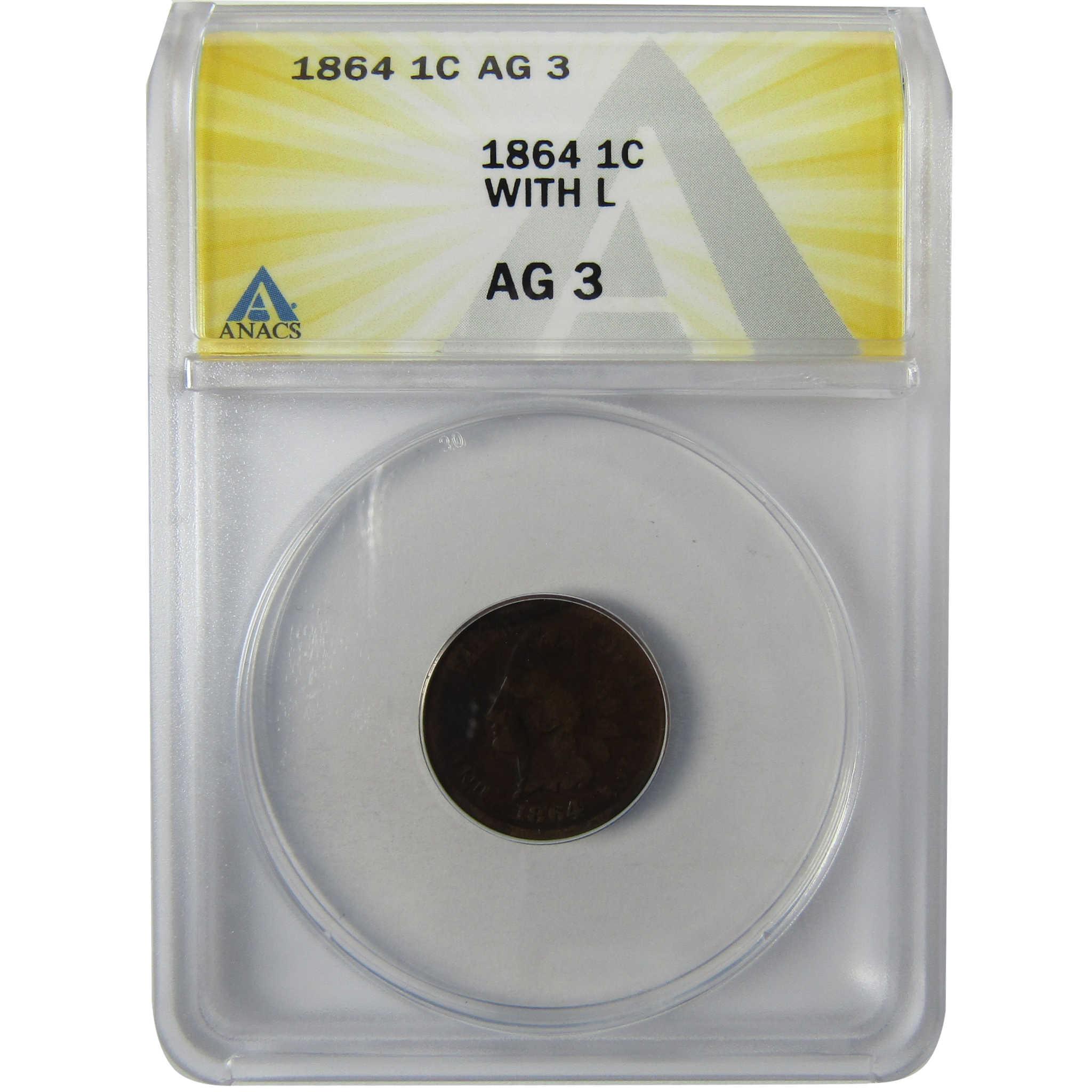 1864 L Indian Head Bronze Cent AG 3 ANACS Penny 1c Coin SKU:I27961
