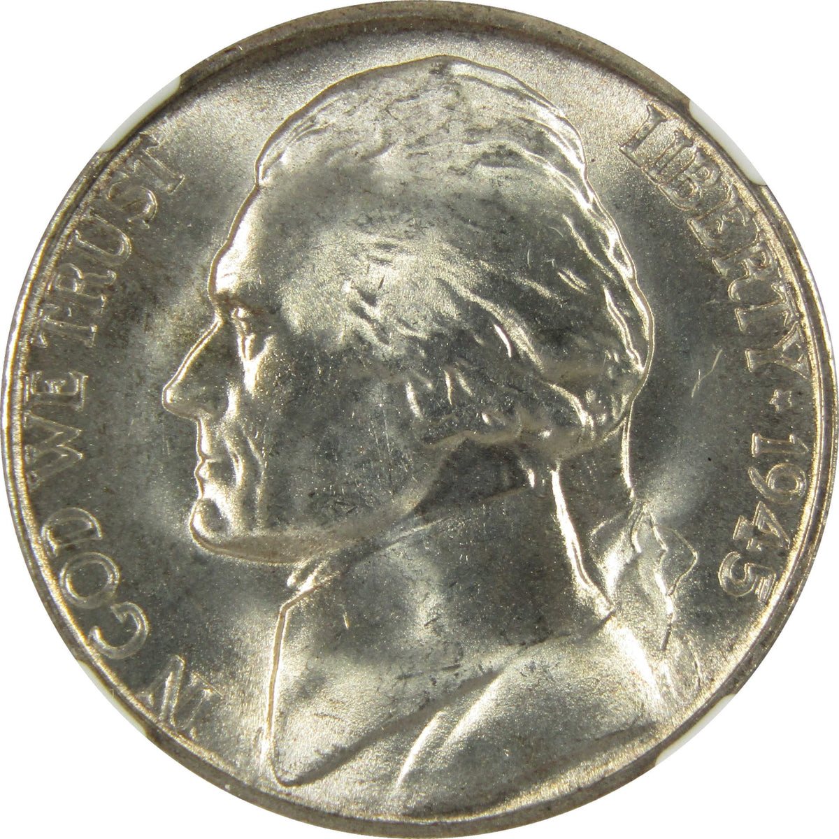 1945 S Jefferson Wartime Silver Nickel MS 66 NGC 5c Coin SKU:I28832
