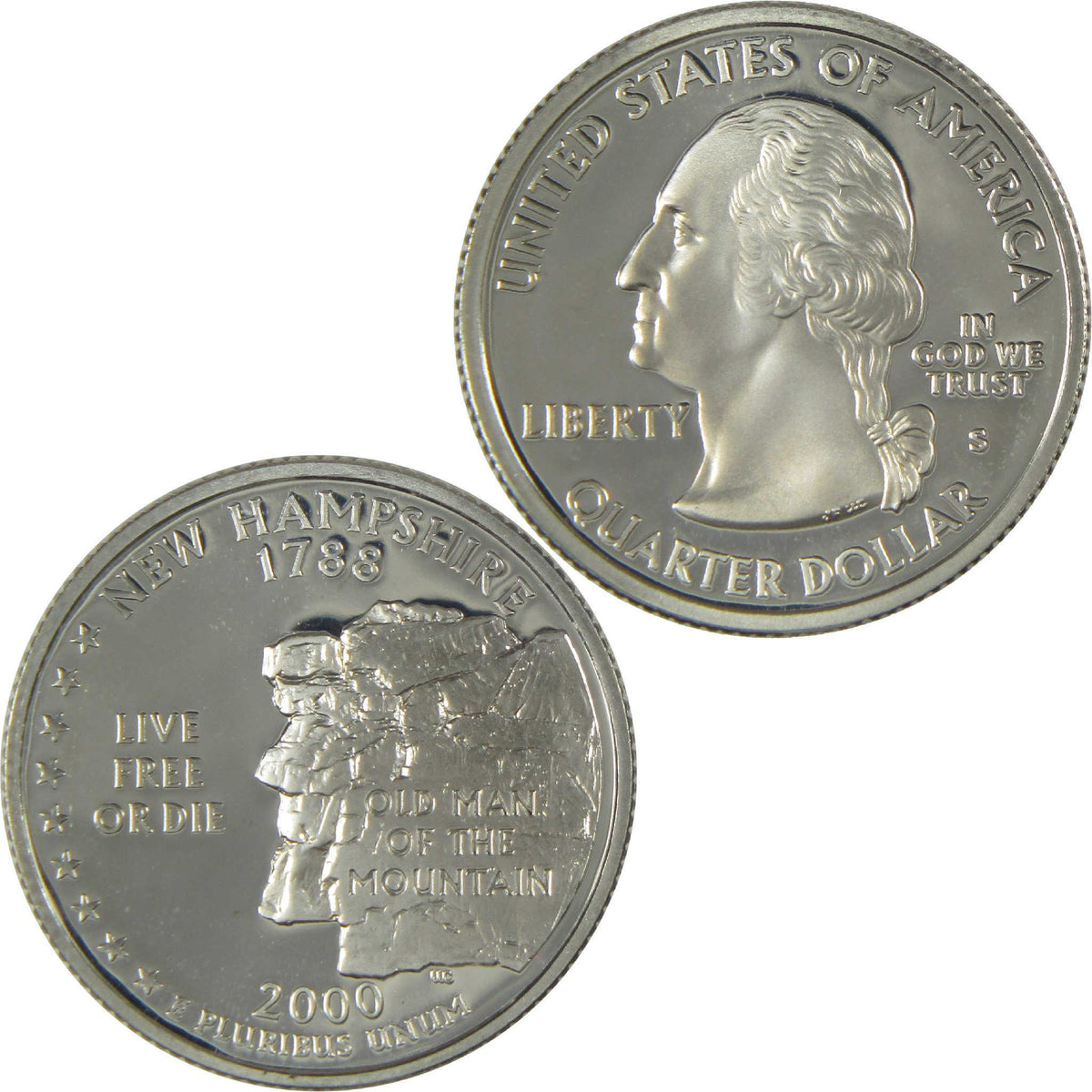 2000 S New Hampshire State Silver Quarter Proof 25c Coin Collectible