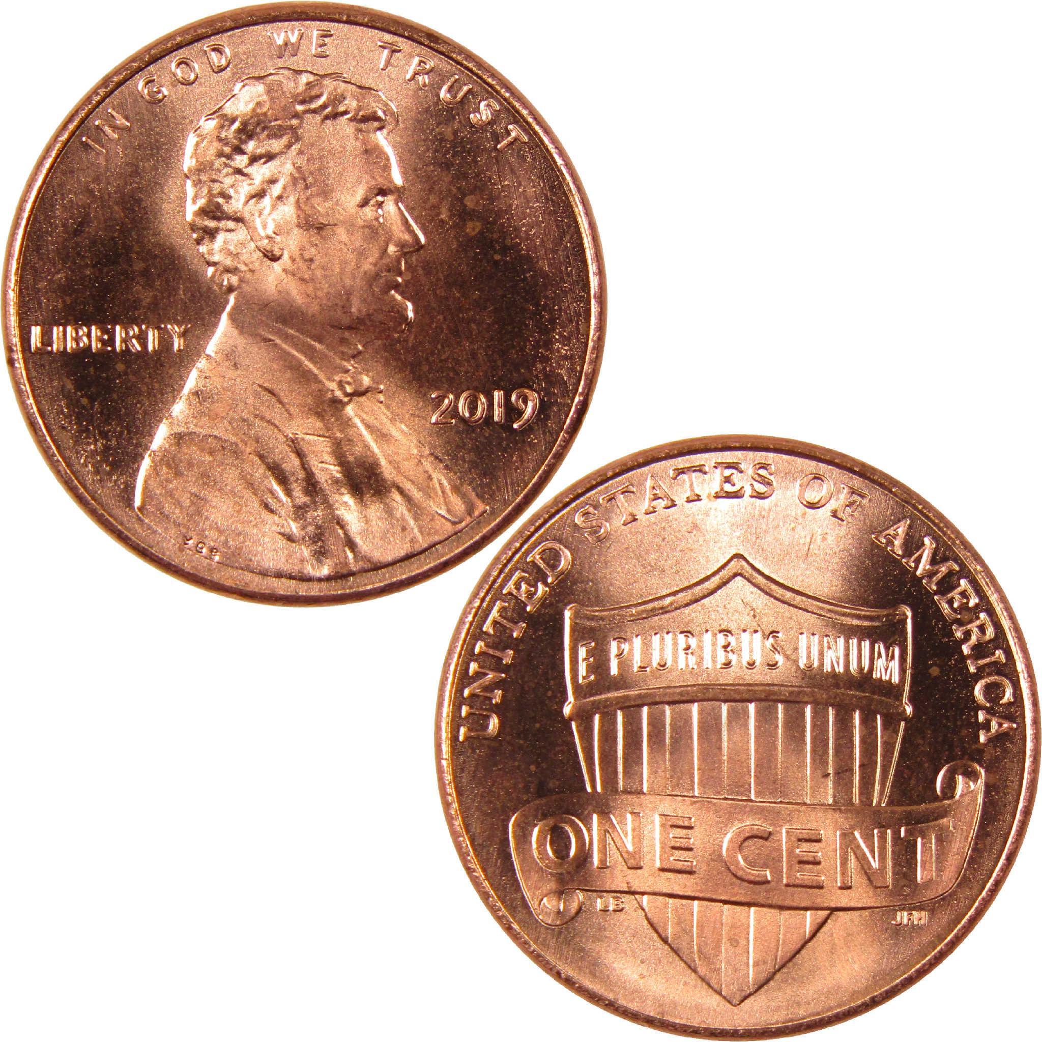 2019 Lincoln one cent coin obverse and reverse, collectible US penny currency