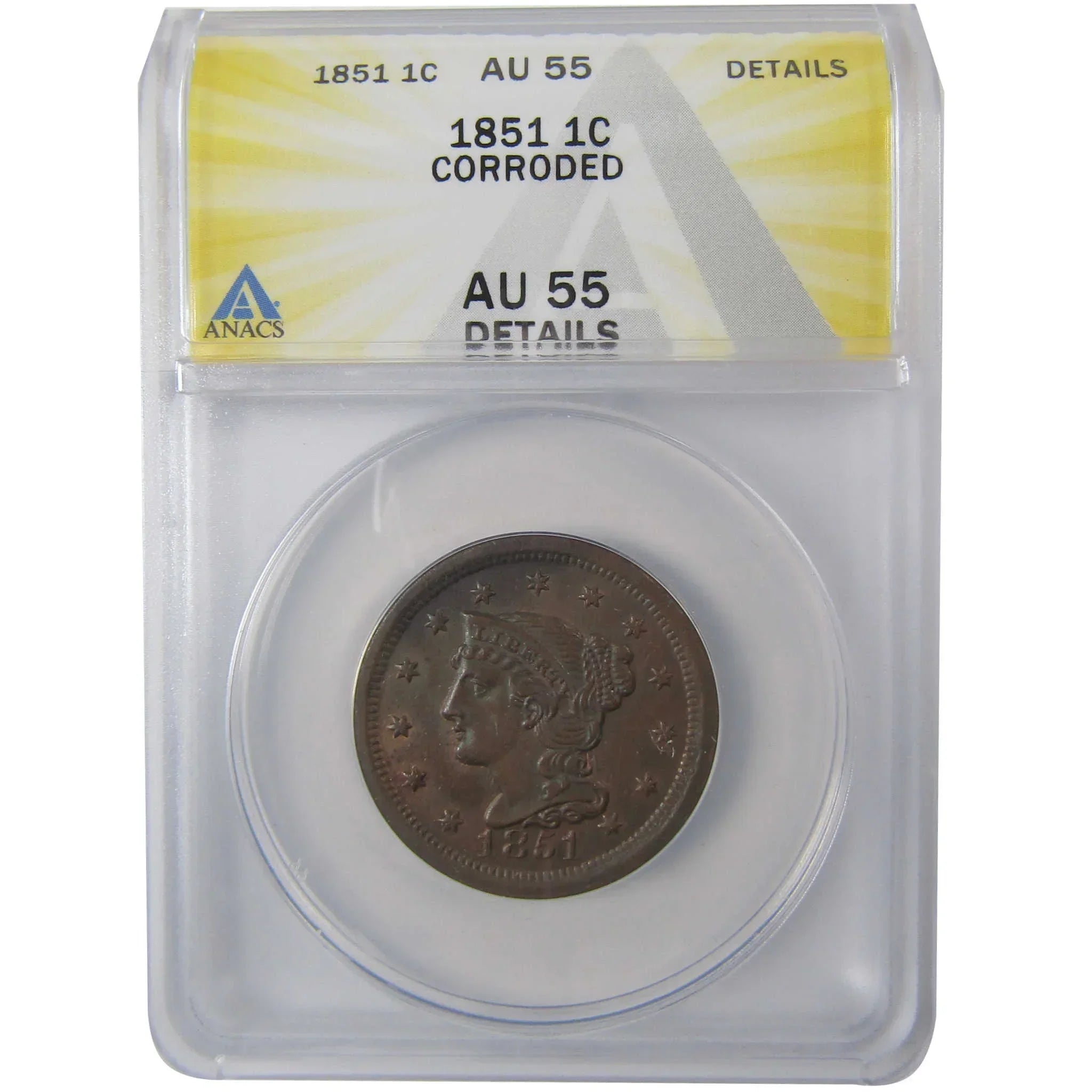 1851 Braided Hair Copper Large Cent AU 55 Details ANACS SKU:I25436