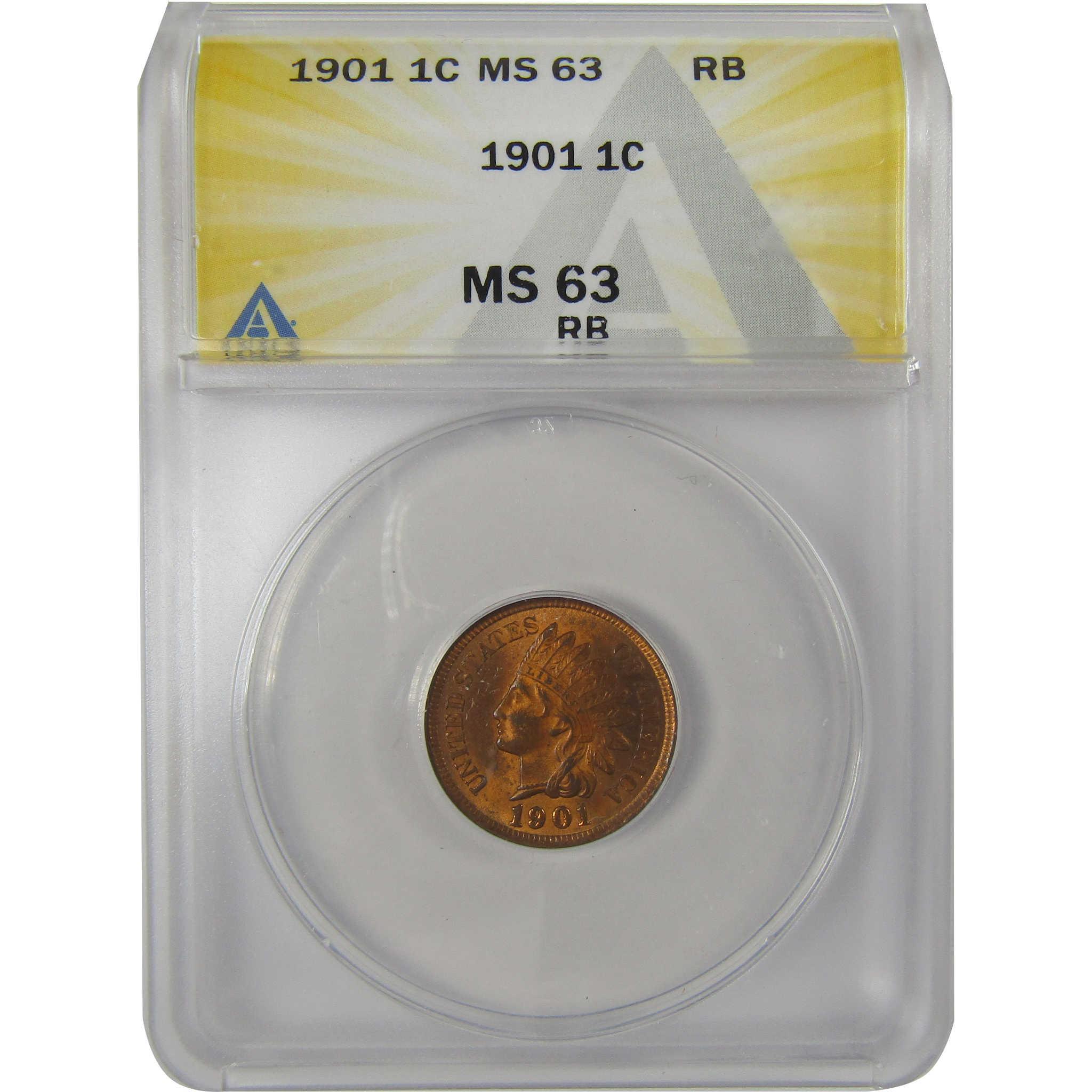 1901 Indian Head Cent MS 63 RB ANACS Penny Uncirculated SKU:I23010