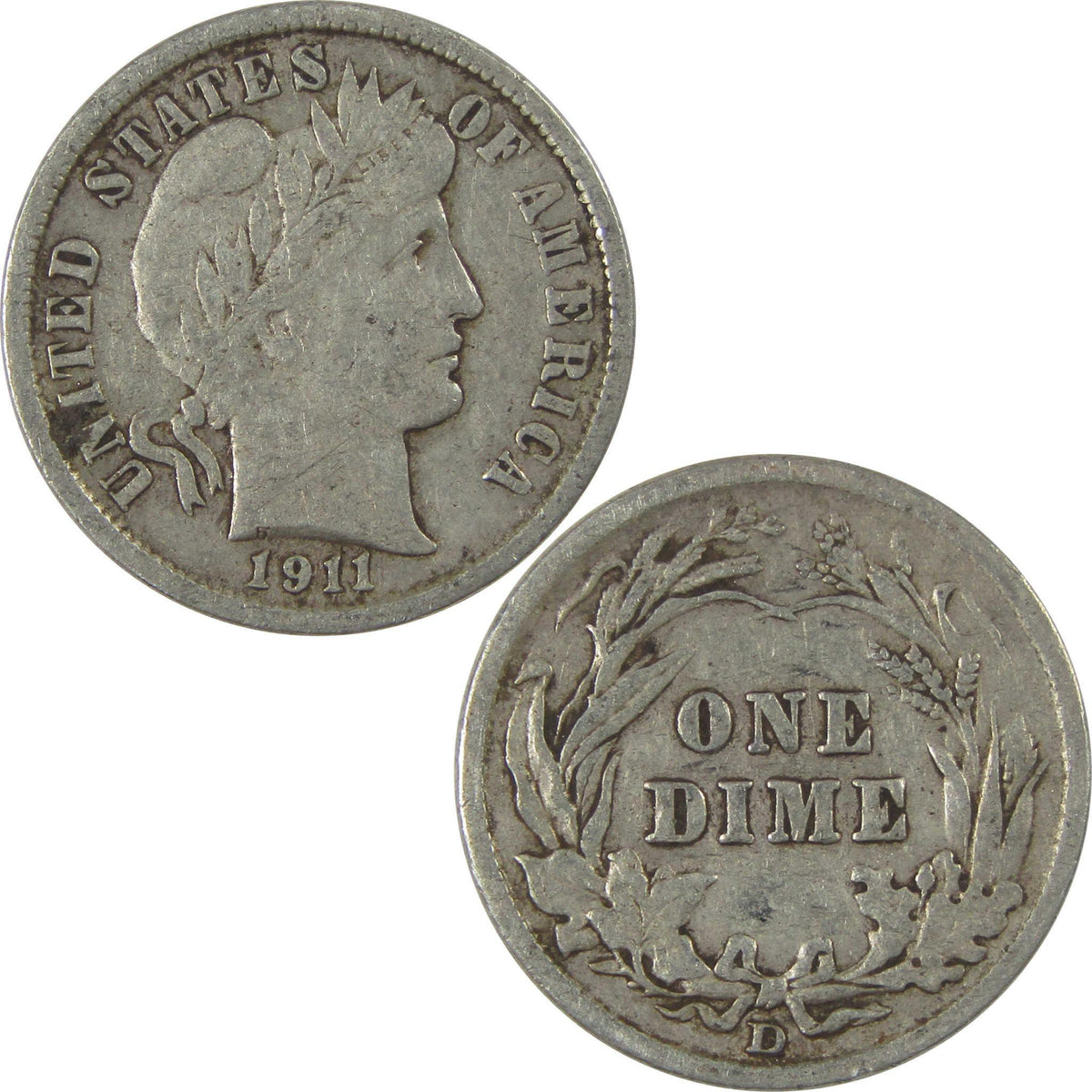 1911 D Barber Dime XF EF Extremely Fine Silver 10c Coin SKU:I21107