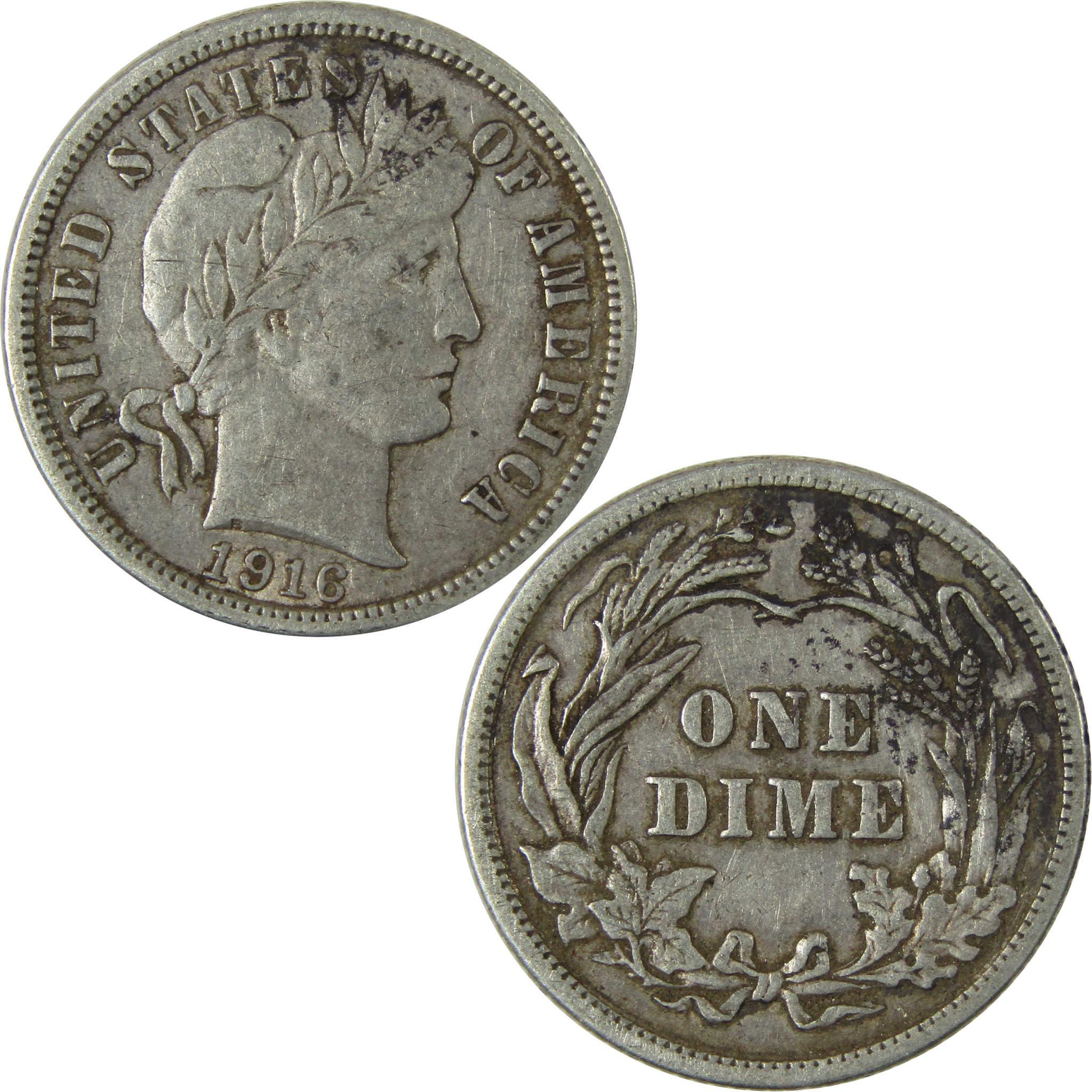 1916 Barber Silver Dime VF Very Fine Details 10c Coin SKU:CP989
