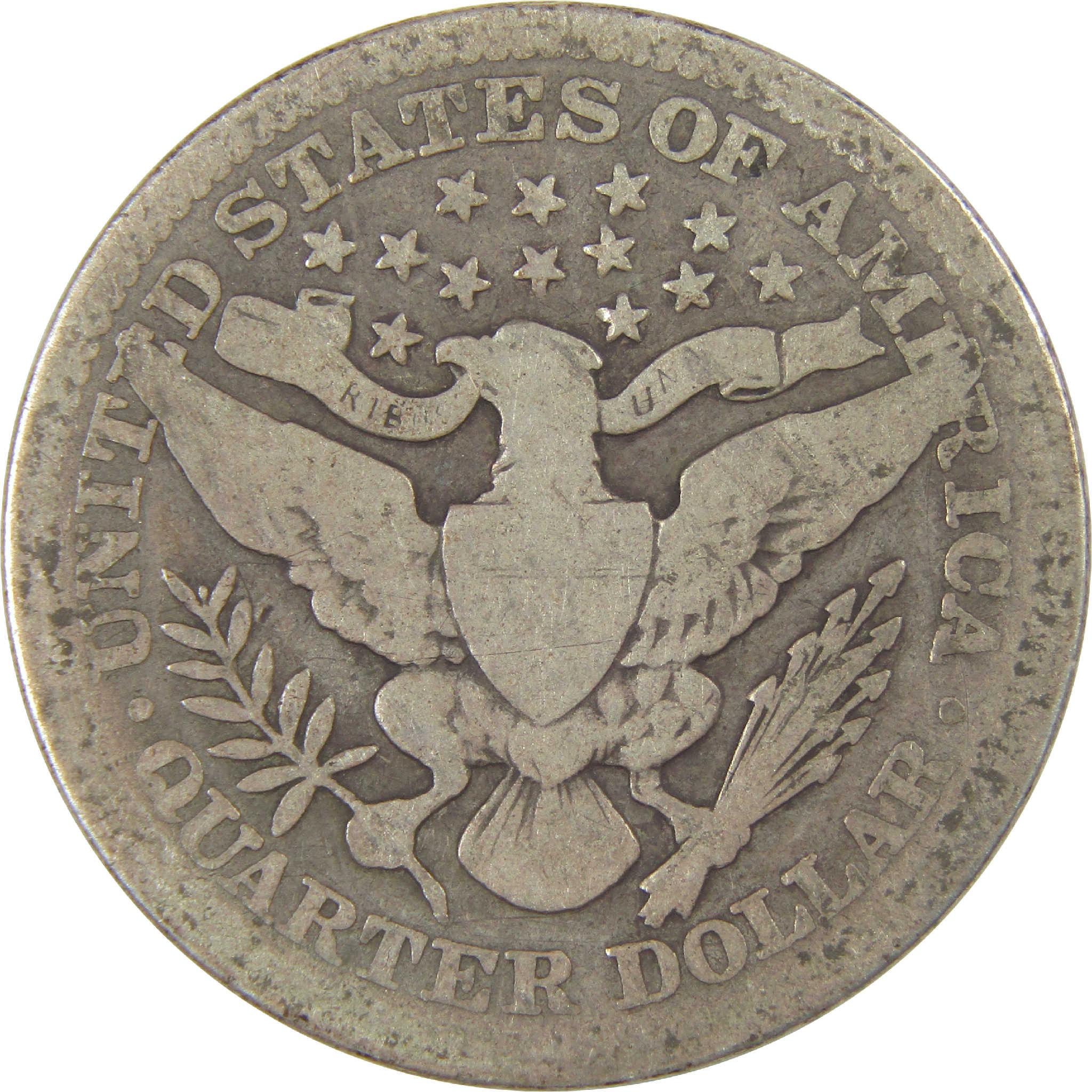 1908 Barber Quarter G Good Silver 25c Coin