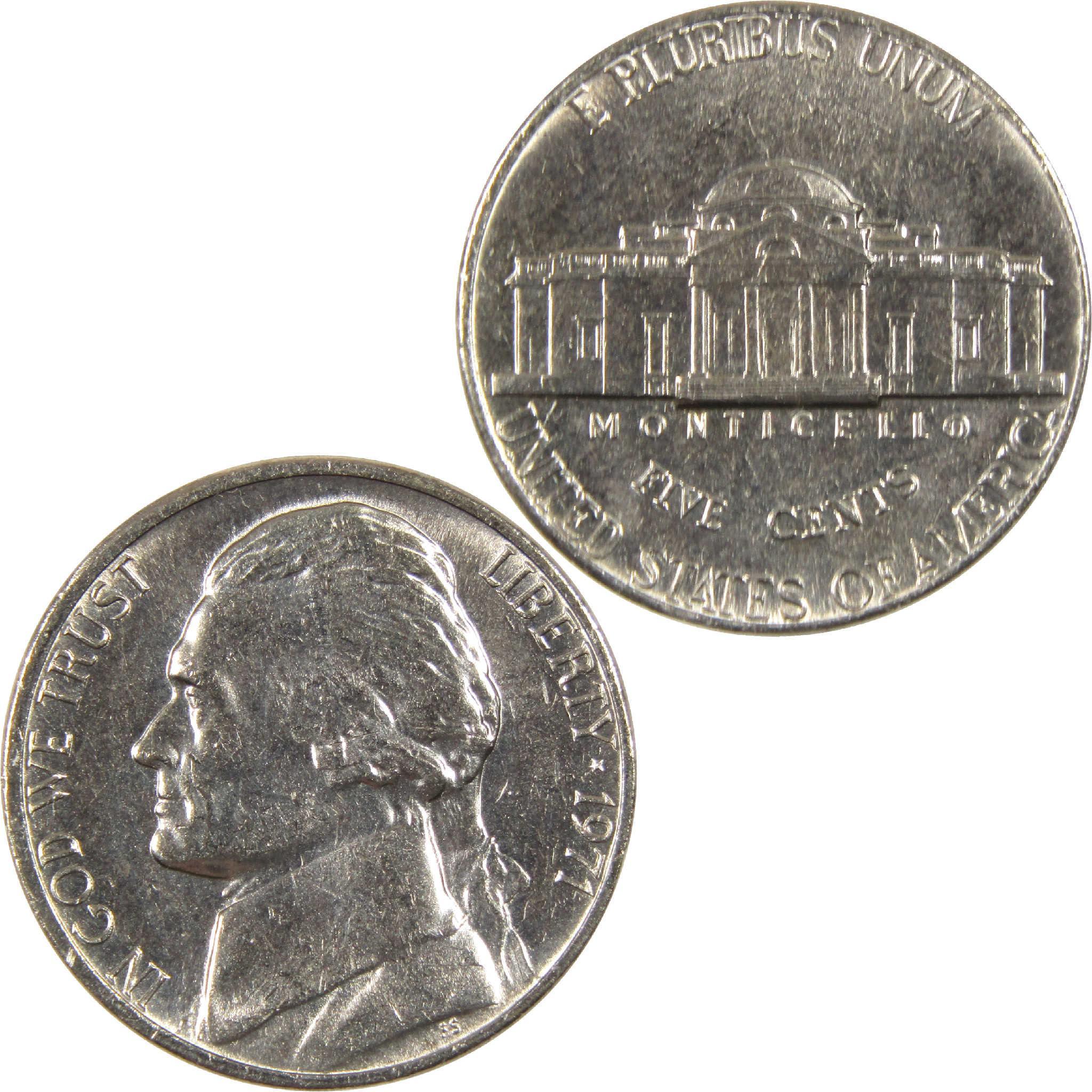 1971 Jefferson nickel showing obverse portrait and reverse Monticello design, collectible coin