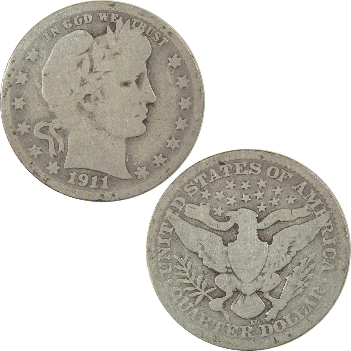 1911 D Barber Quarter G Good Silver 25c Coin SKU:I21841