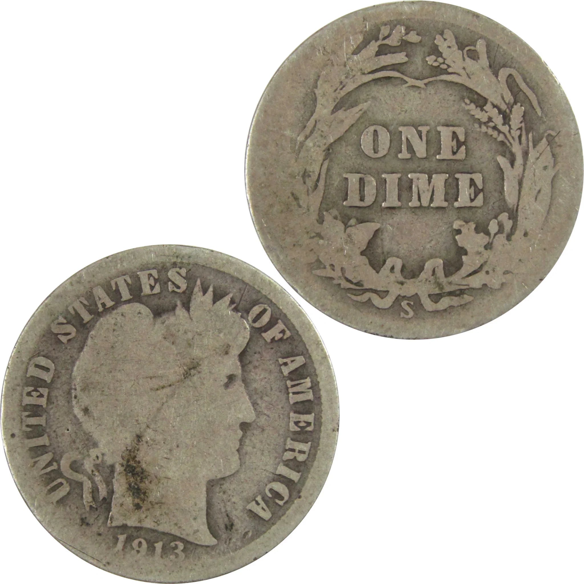 1913 S Barber Silver Dime AG About Good 10c Coin Collectible SKU:CP697