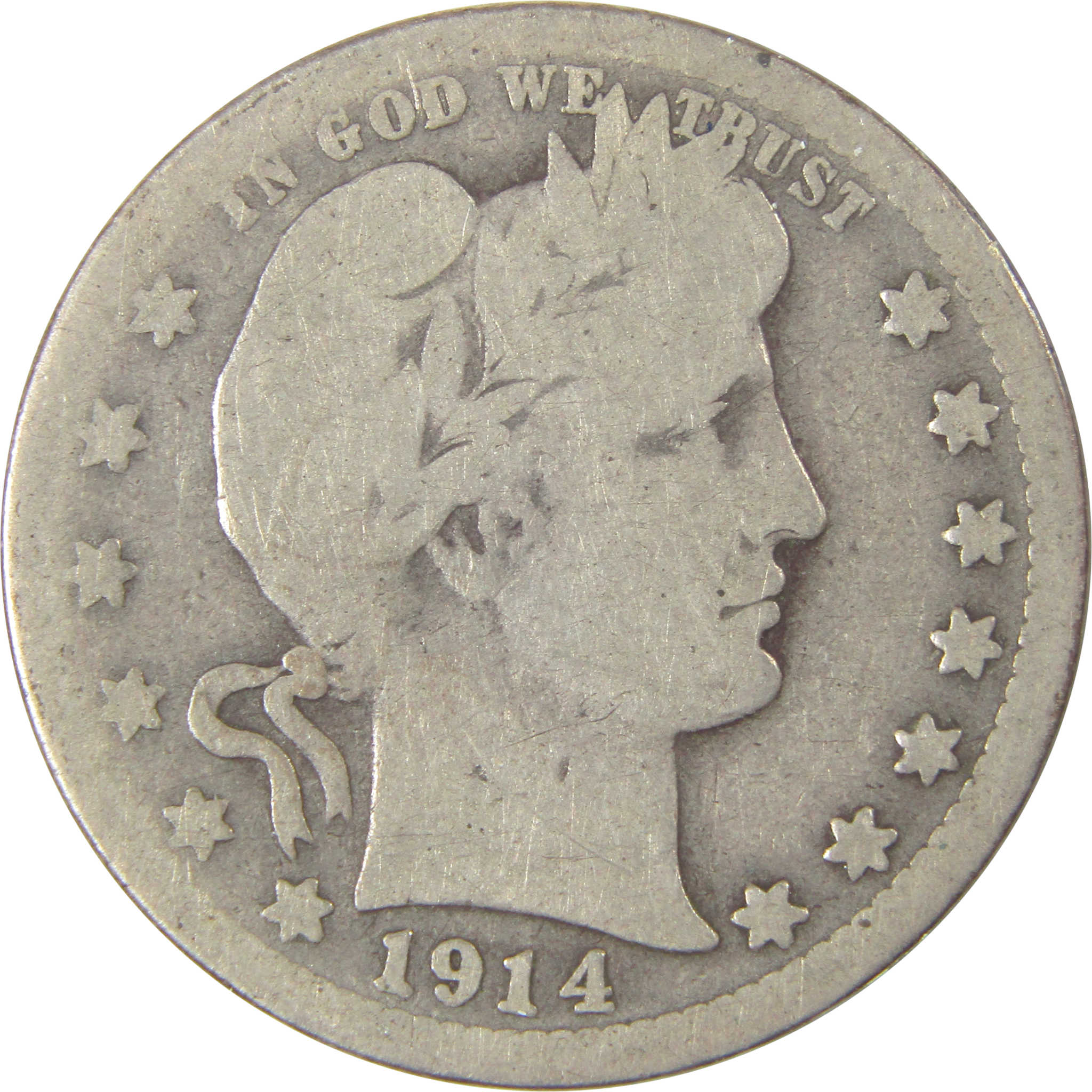 1914 S Barber Quarter AG About Good Silver 25c Coin SKU:I17006