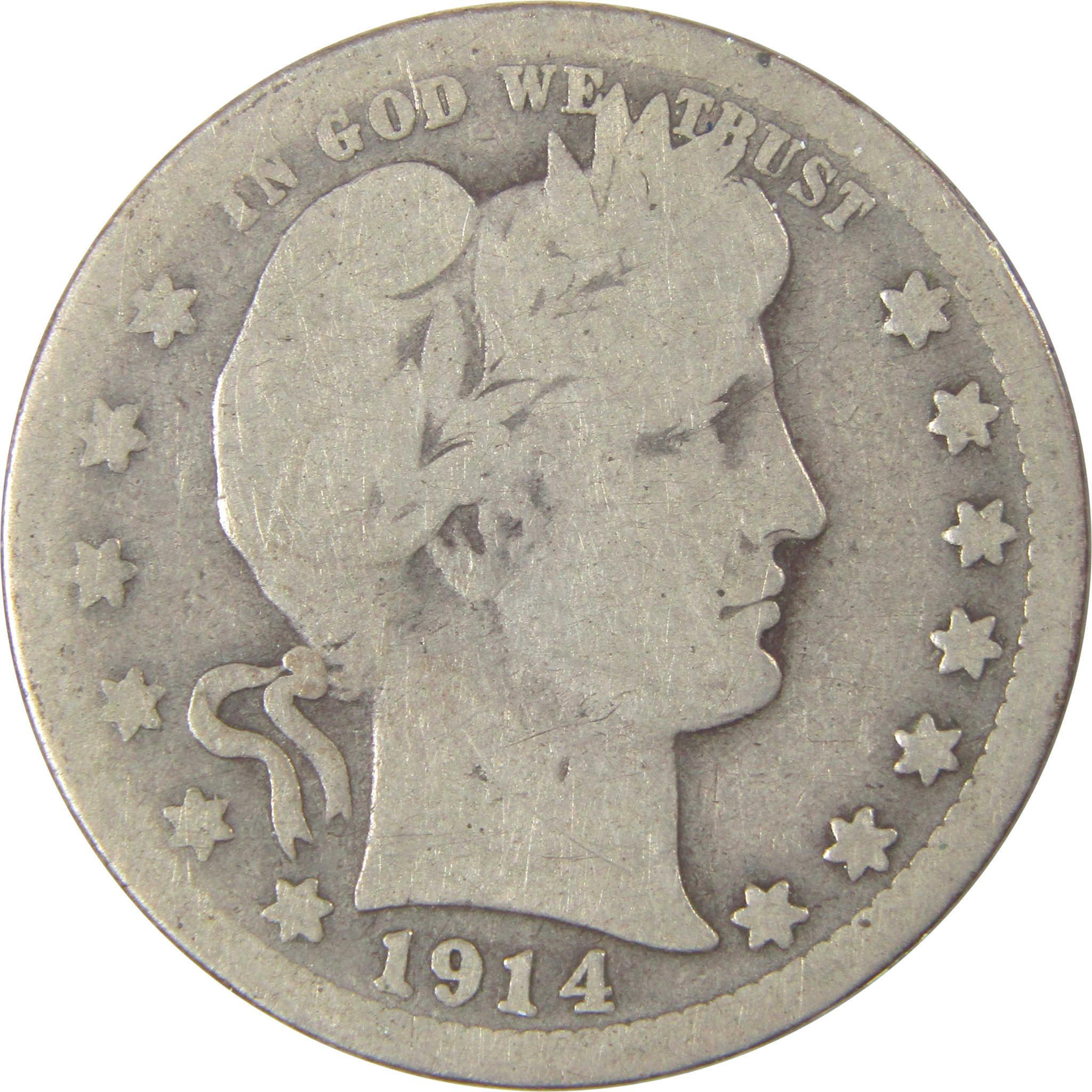 1914 S Barber Quarter AG About Good Silver 25c Coin SKU:I17006