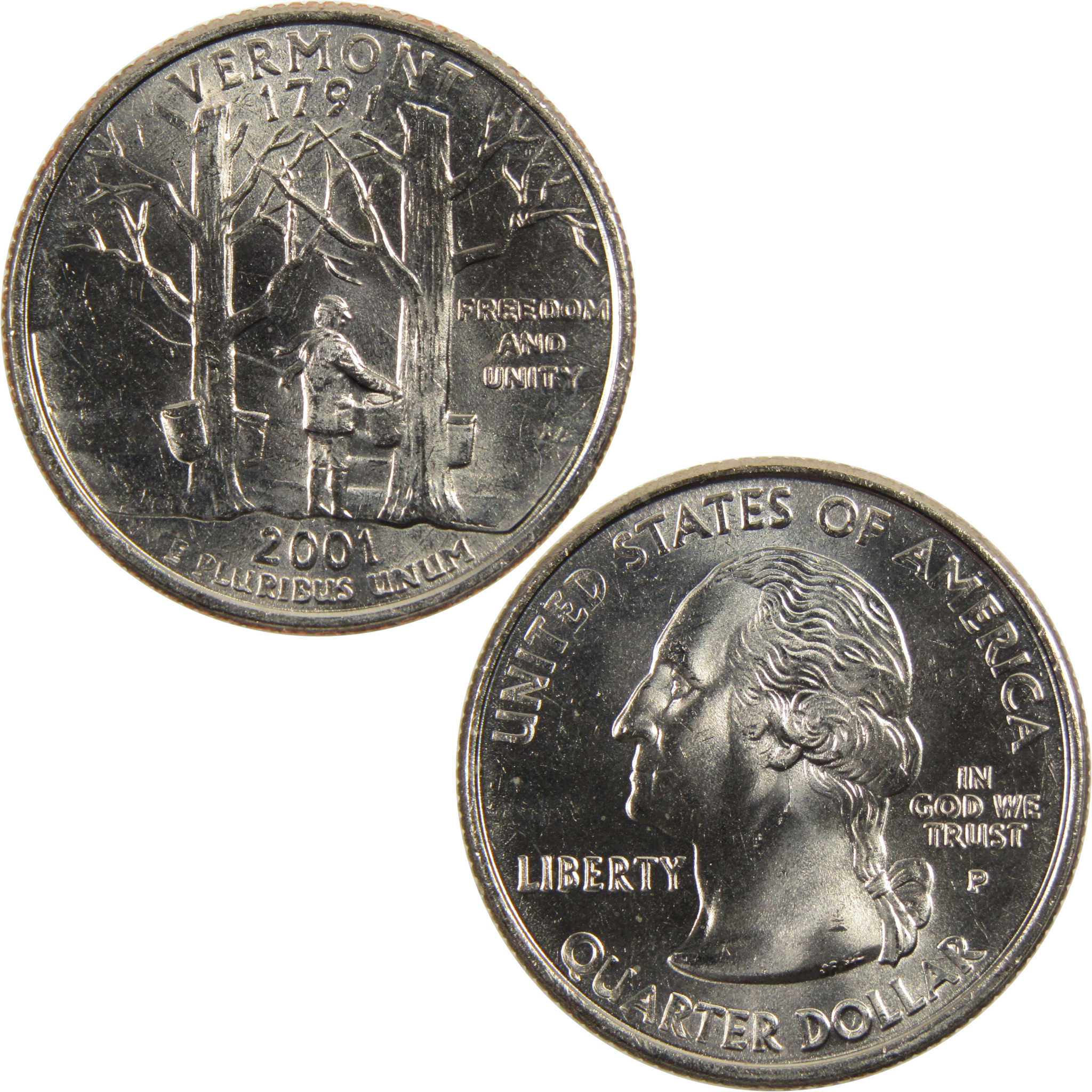 2001 P Vermont State Quarter BU Uncirculated Clad 25c Coin